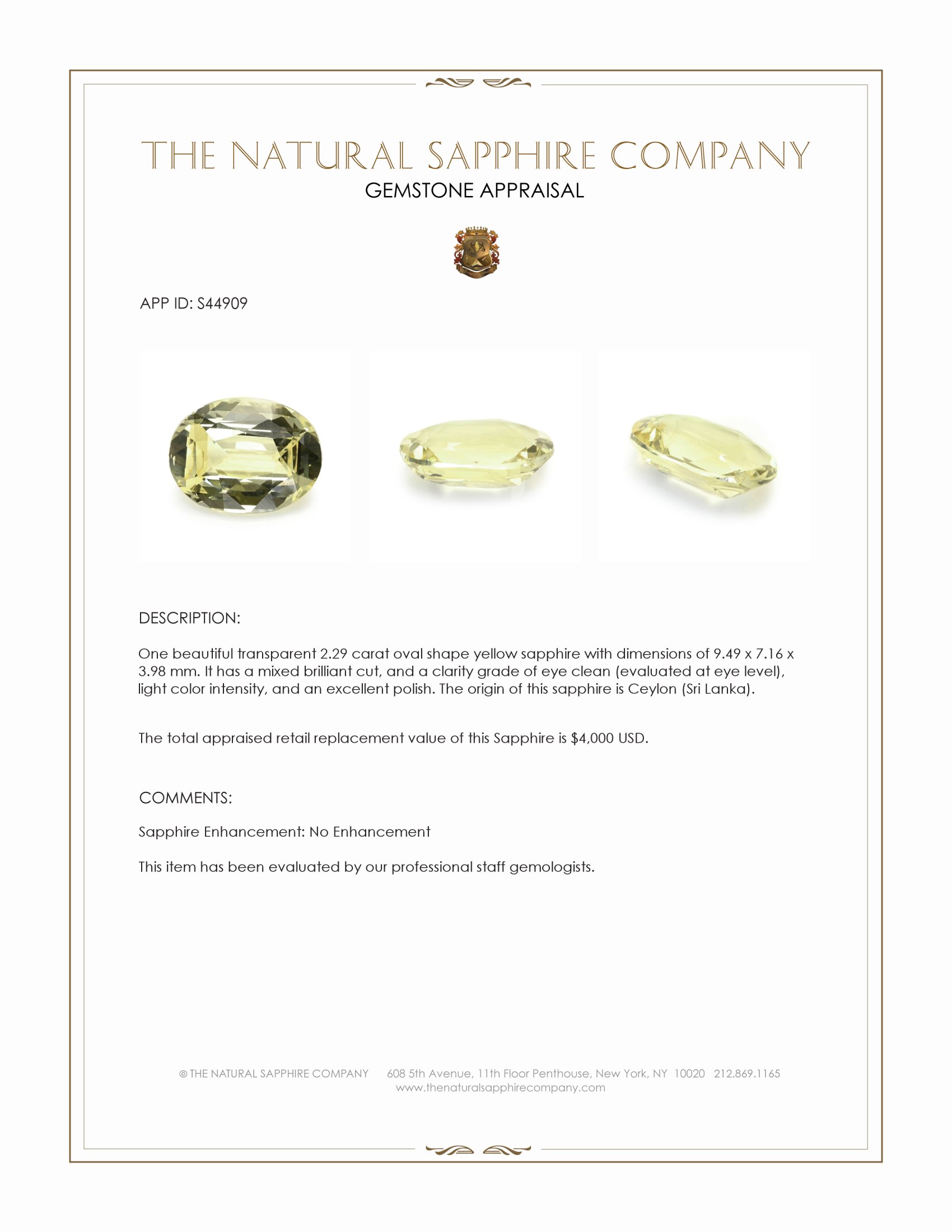 2.29 Ct. Yellow Sapphire from Ceylon (Sri Lanka)