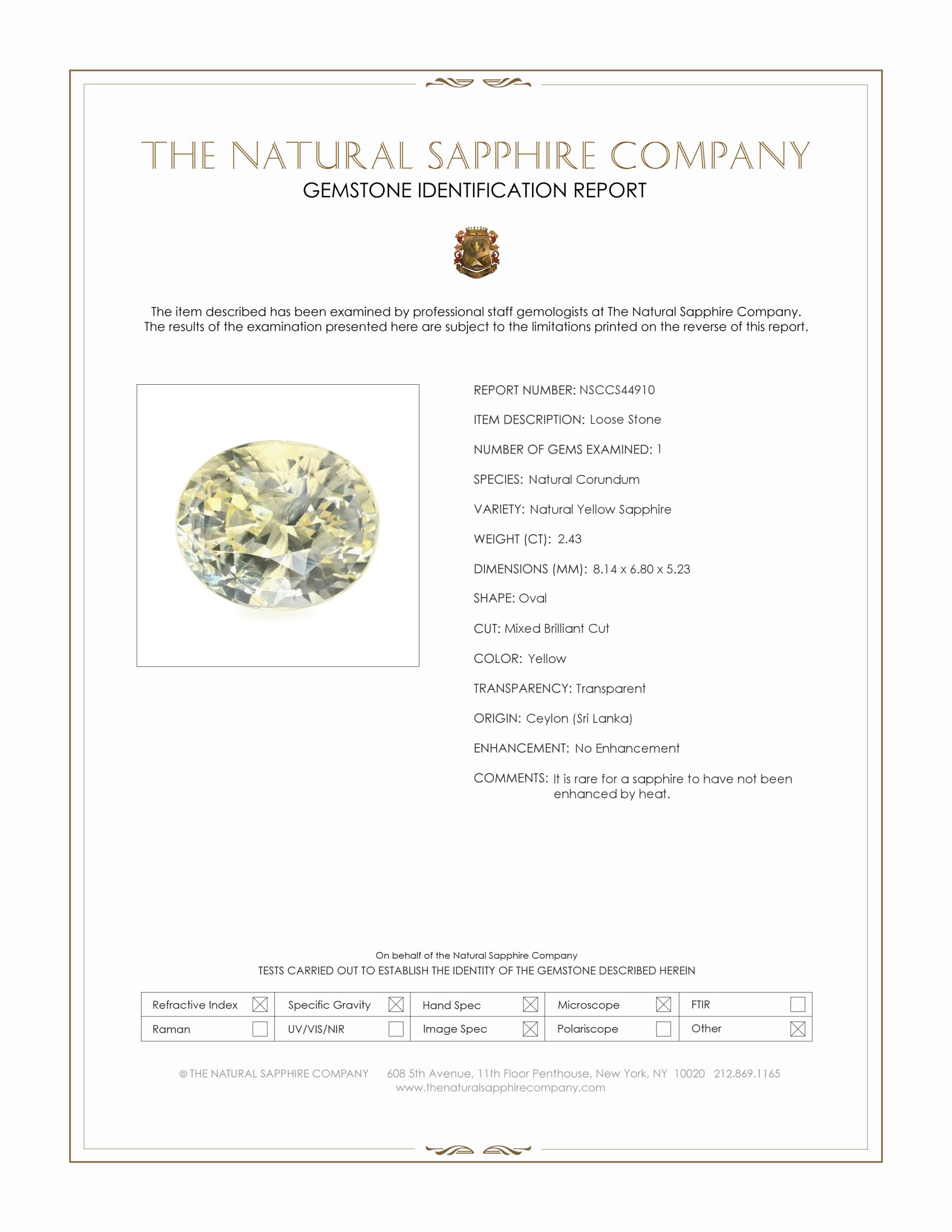 2.43 Ct. Yellow Sapphire from Ceylon (Sri Lanka)