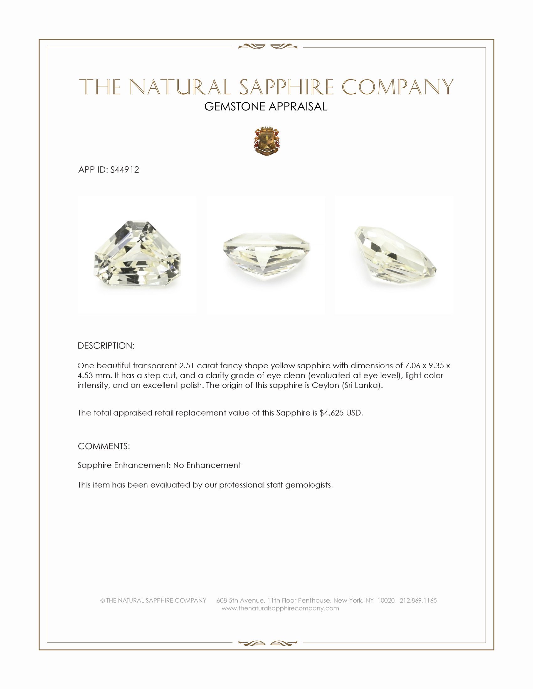 2.51 Ct. Yellow Sapphire from Ceylon (Sri Lanka)