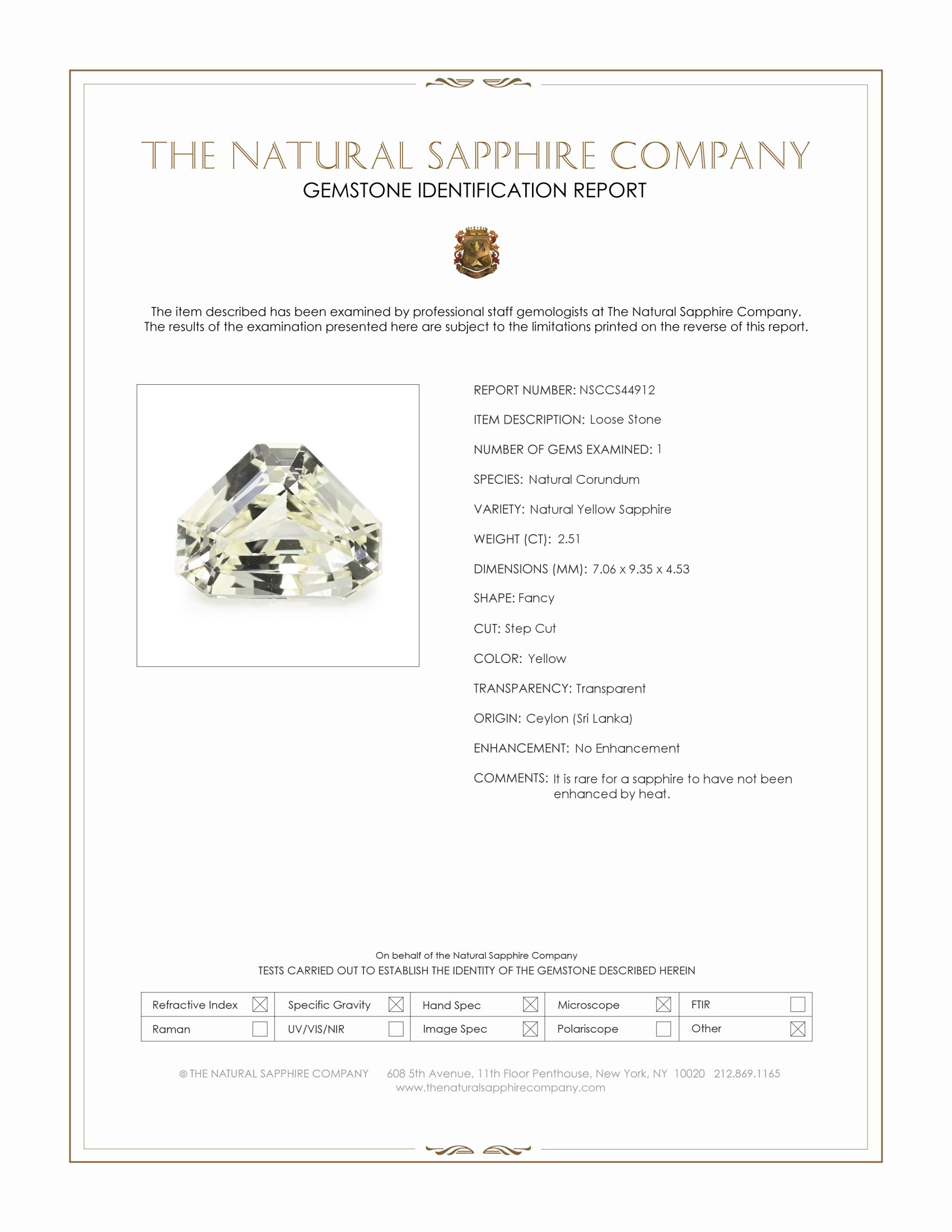2.51 Ct. Yellow Sapphire from Ceylon (Sri Lanka)