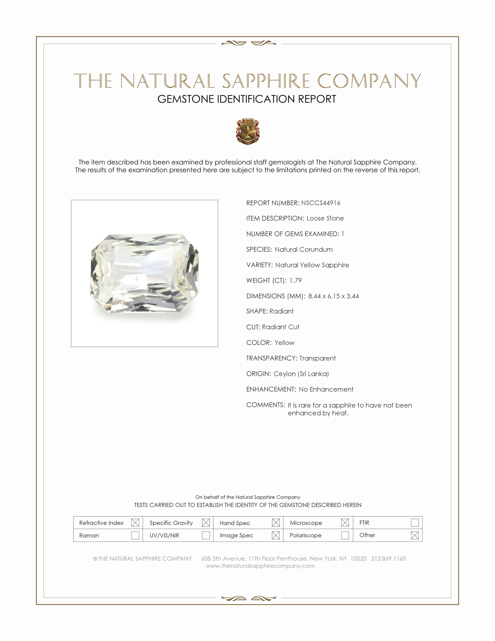 1.79 Ct. Yellow Sapphire from Ceylon (Sri Lanka)