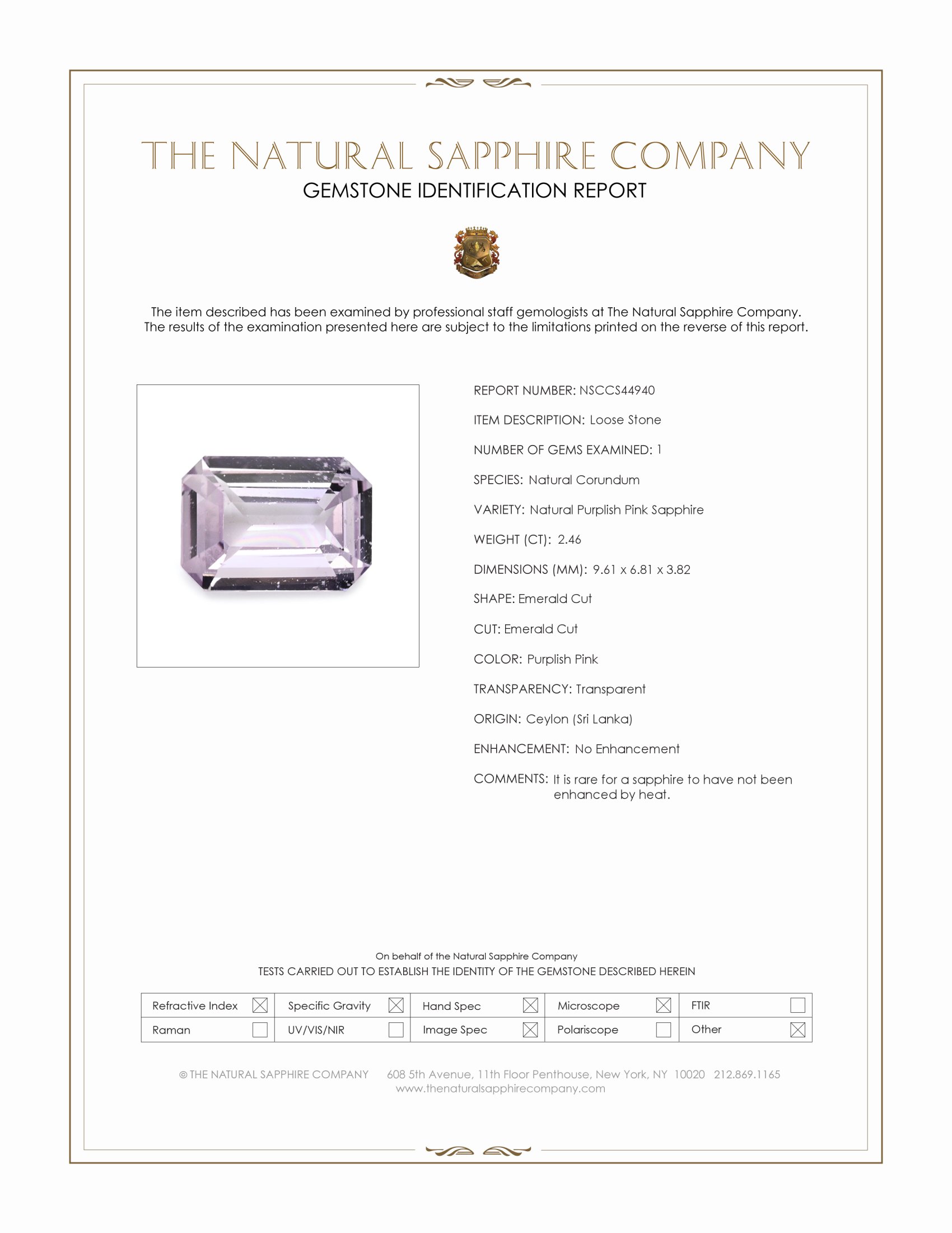 2.46 Ct. Purplish Pink Sapphire from Ceylon (Sri Lanka)