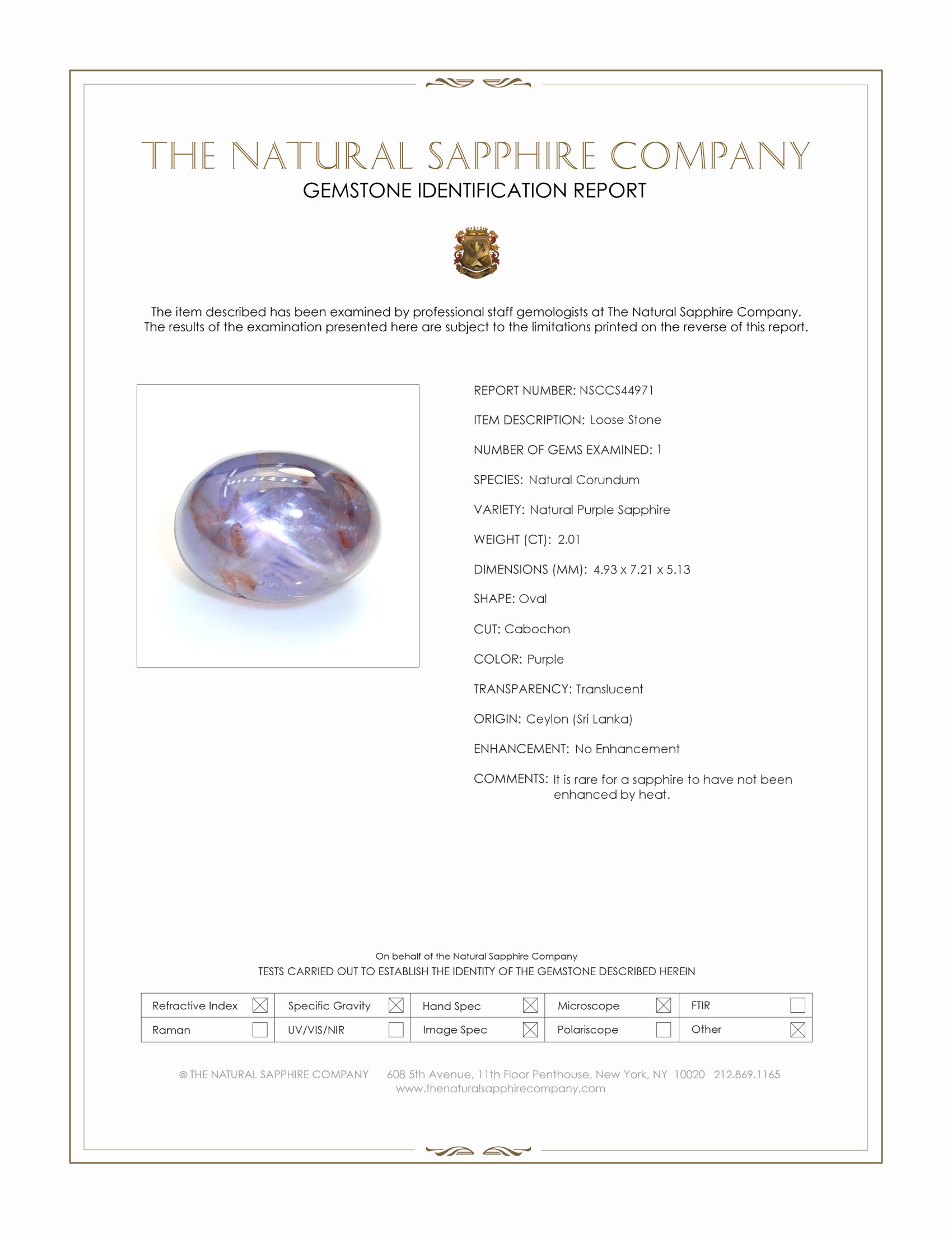 2.01 Ct. Purple Star Sapphire from Ceylon (Sri Lanka)
