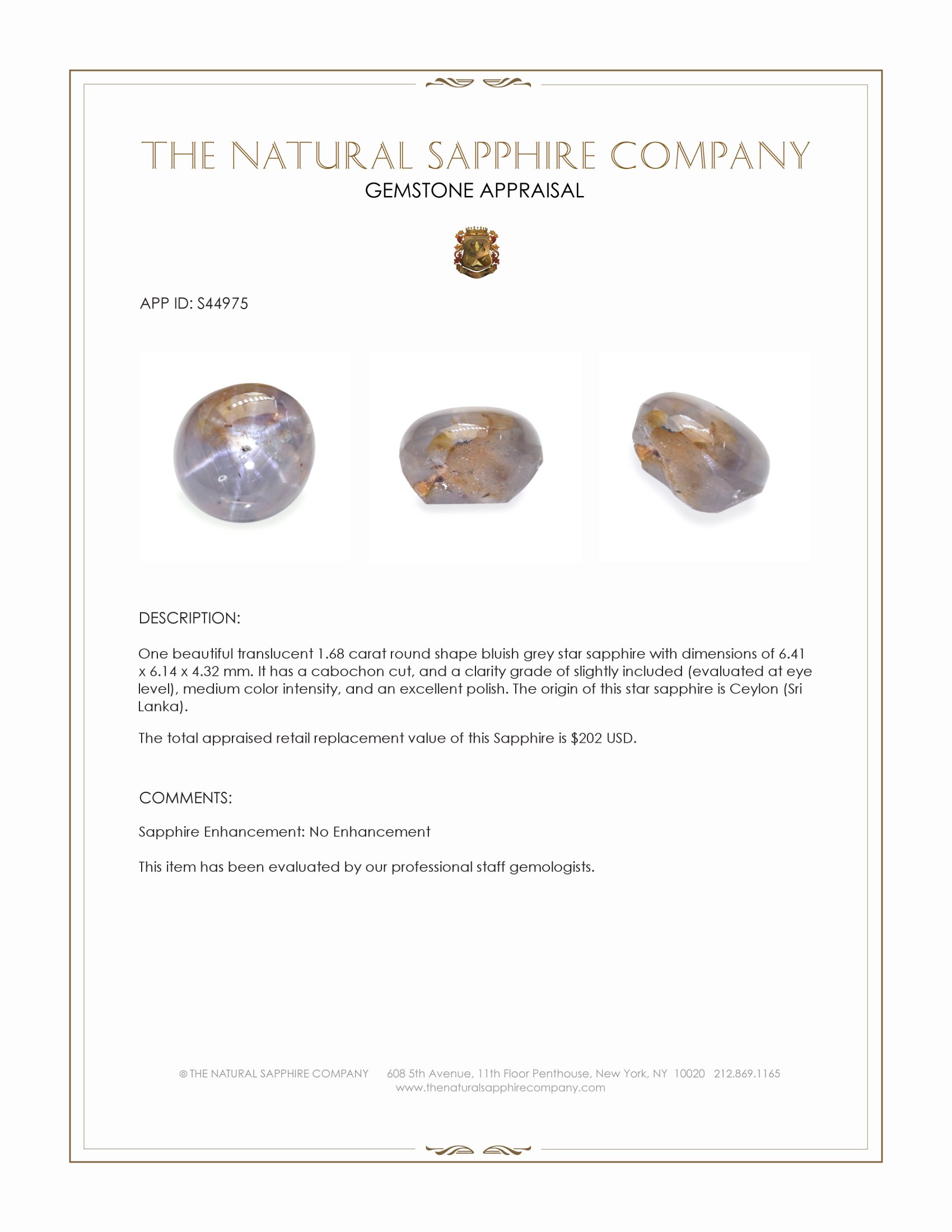 1.68 Ct. Bluish Grey Star Sapphire from Ceylon (Sri Lanka)
