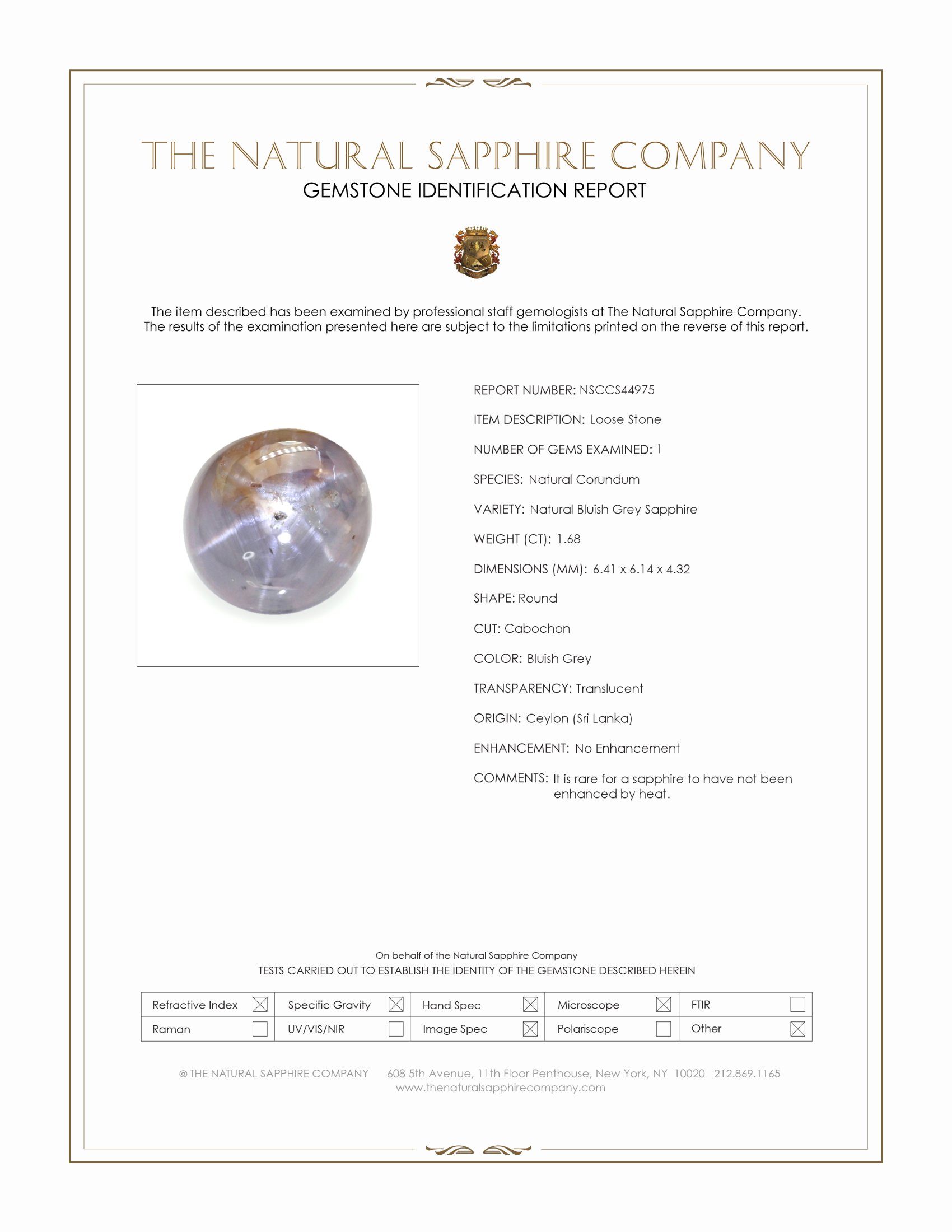 1.68 Ct. Bluish Grey Star Sapphire from Ceylon (Sri Lanka)