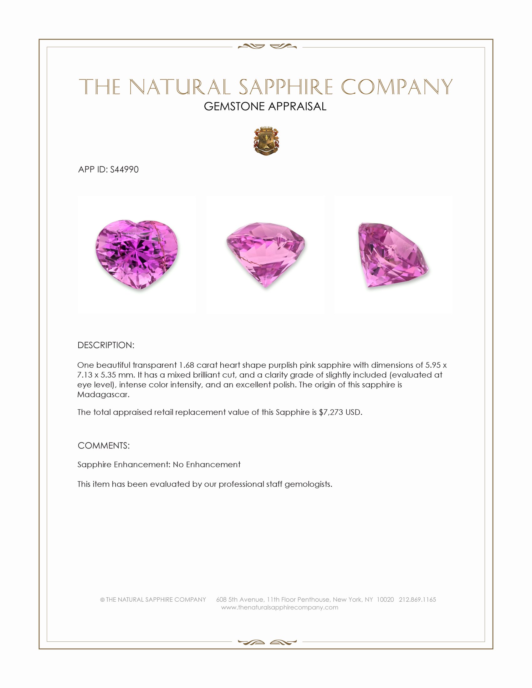 1.68 Ct. Purplish Pink Sapphire from Madagascar