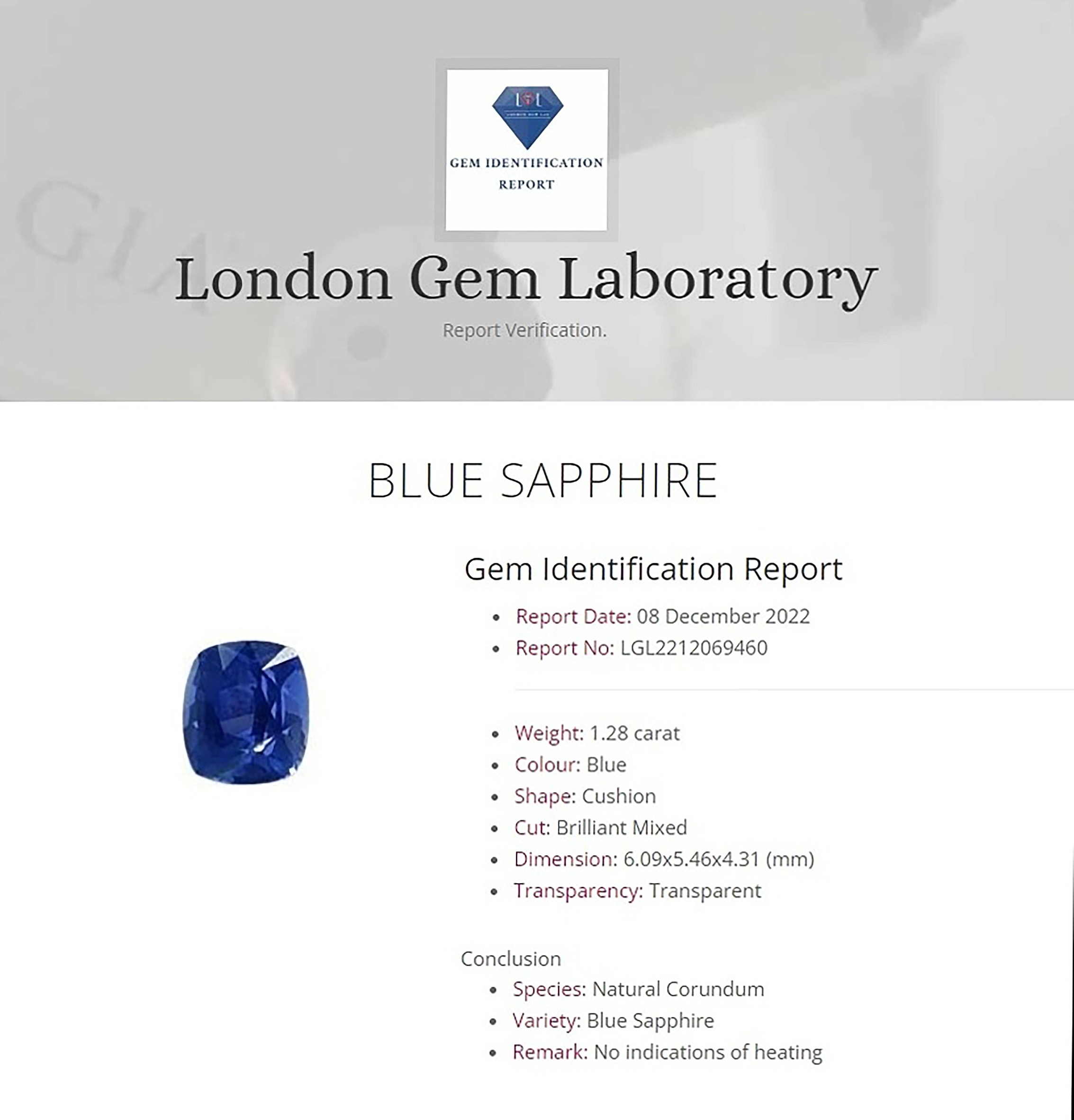 1.28 Ct. Blue Sapphire from Ceylon (Sri Lanka)