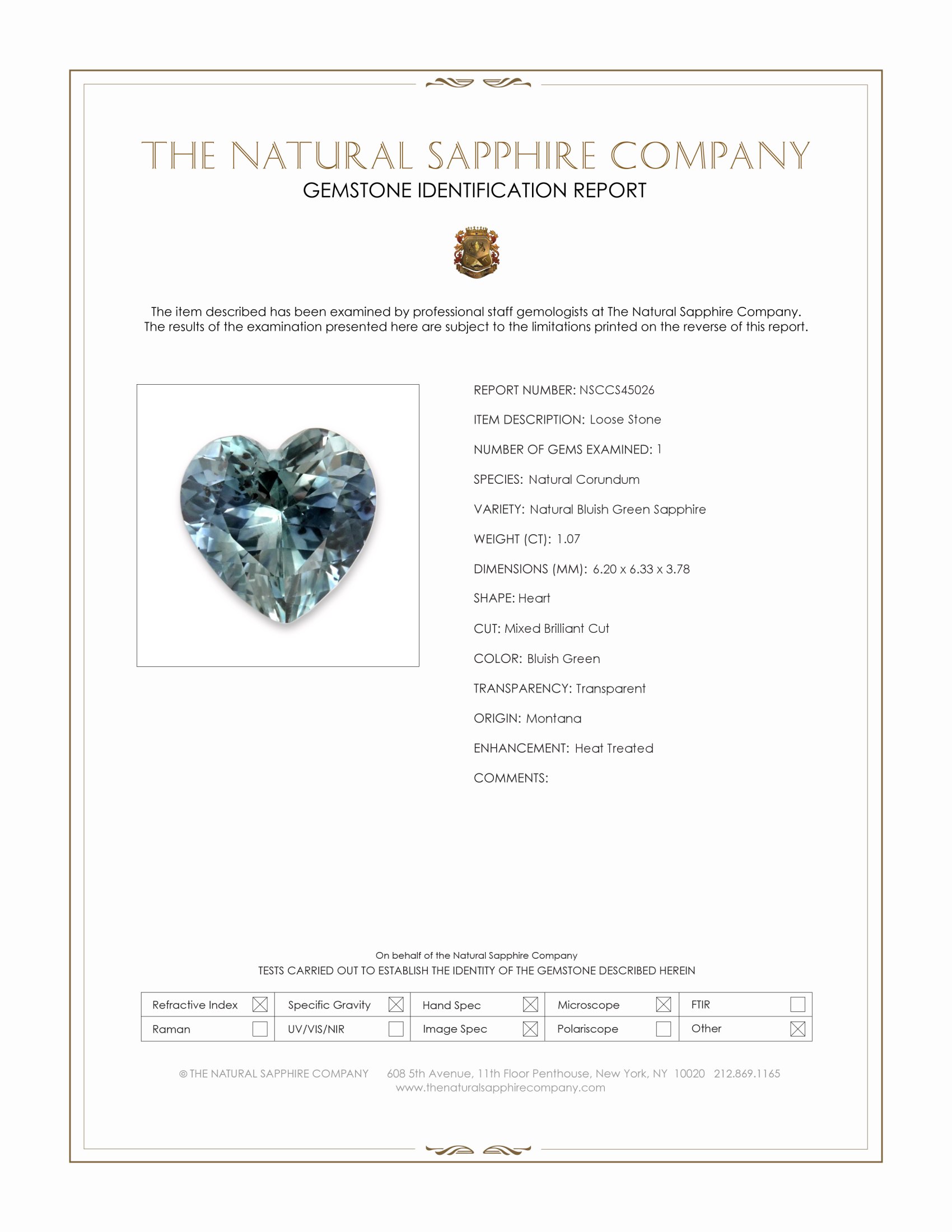 1.07 Ct. Bluish Green Sapphire from Montana