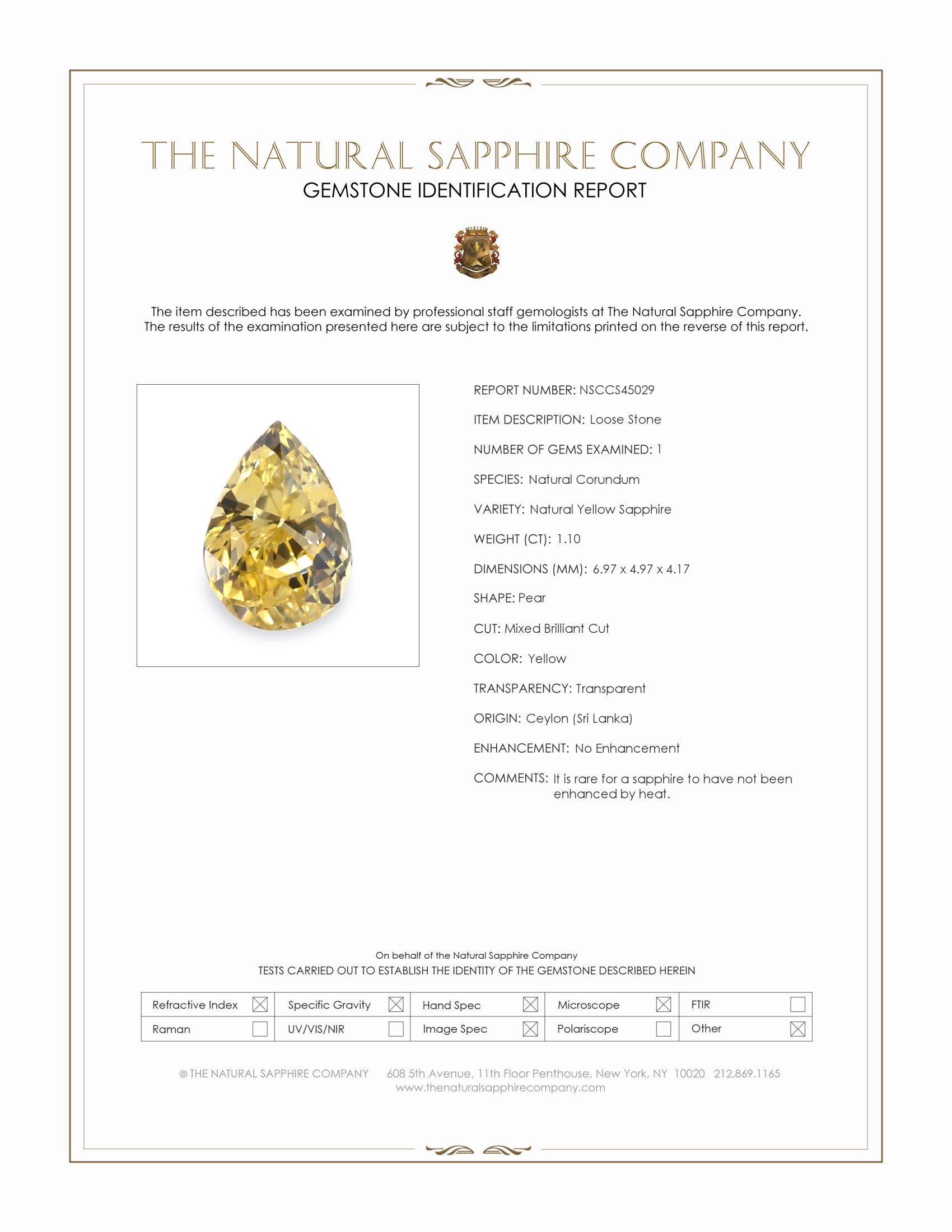 1.10 Ct. Yellow Sapphire from Ceylon (Sri Lanka)