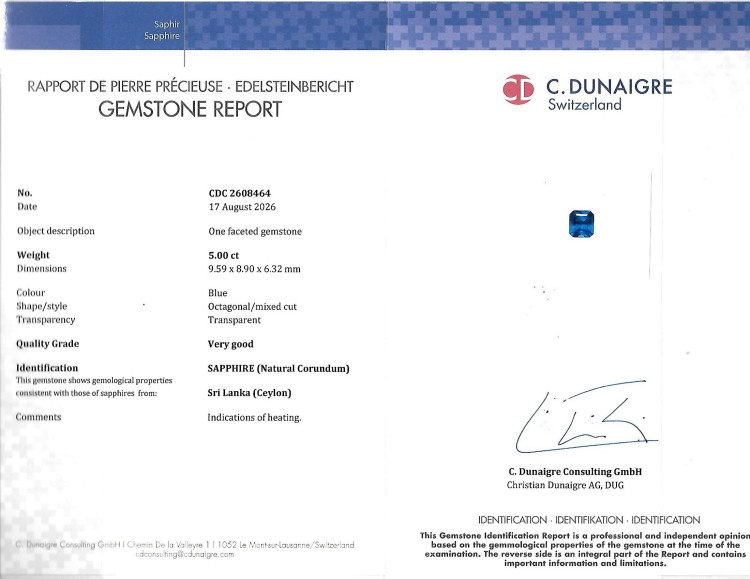 5.01 Ct. Blue Sapphire from Ceylon (Sri Lanka)