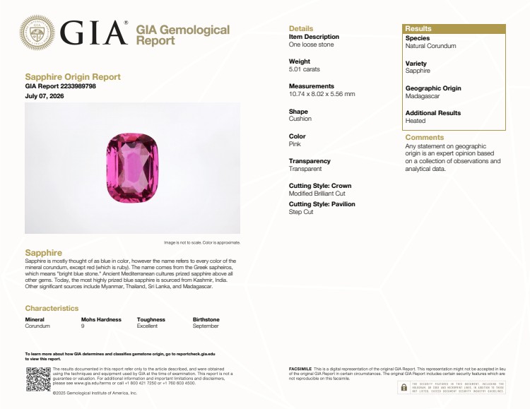 5.01 Ct. Purplish Pink Sapphire from Madagascar