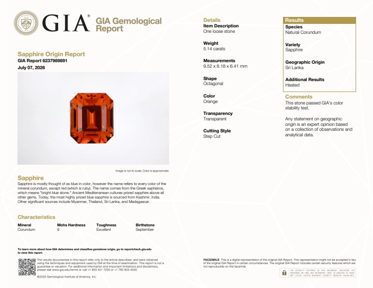 5.14 Ct. Orangish Brown Sapphire from Ceylon (Sri Lanka)