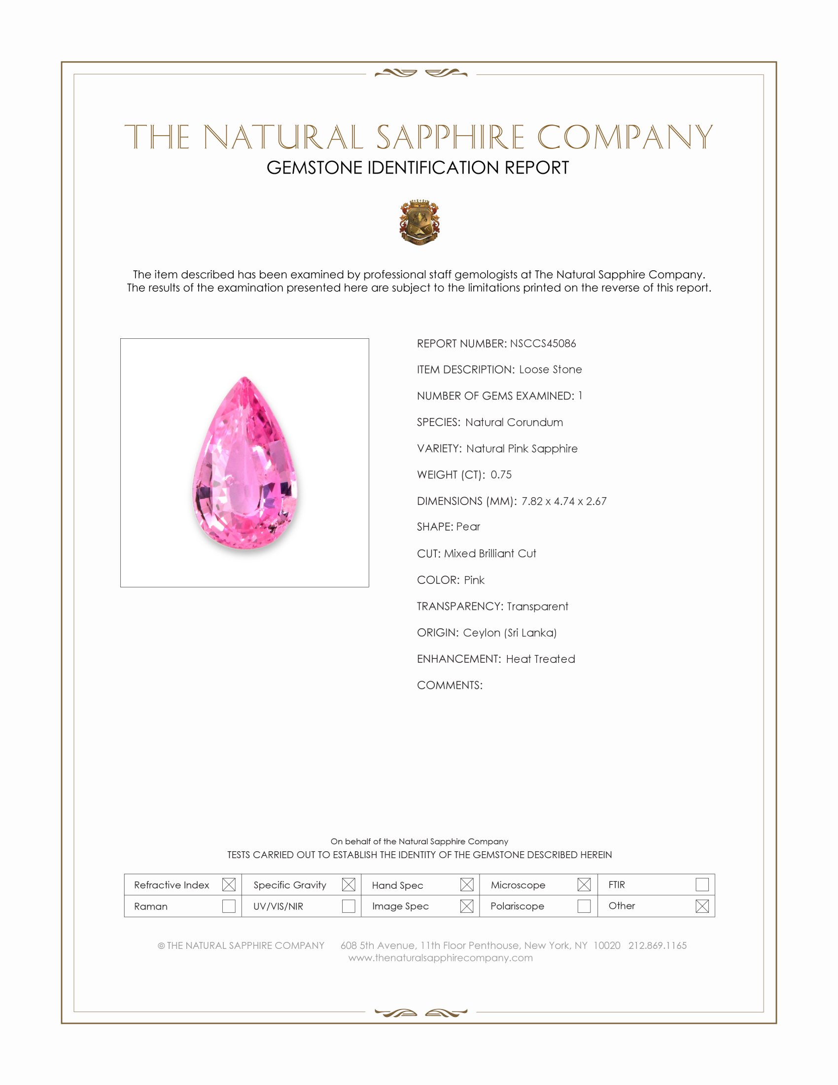 0.75 Ct. Pink Sapphire from Ceylon (Sri Lanka)