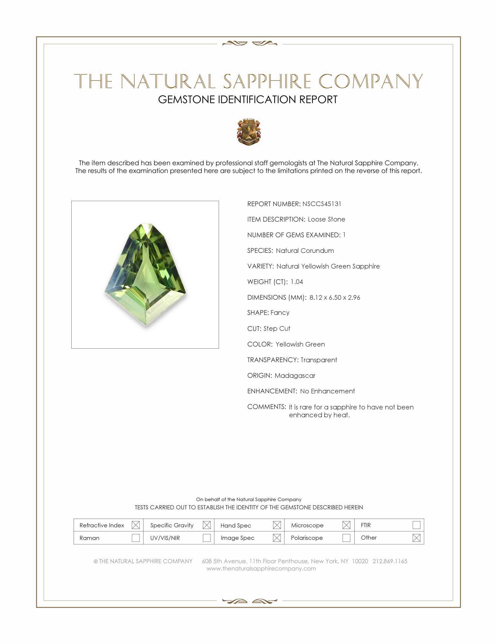 1.04 Ct. Yellowish Green Sapphire from Madagascar