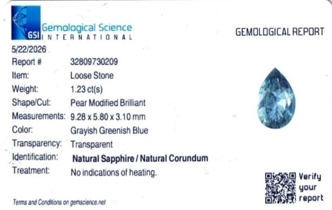 1.24 Ct. Bluish Green Sapphire from Montana