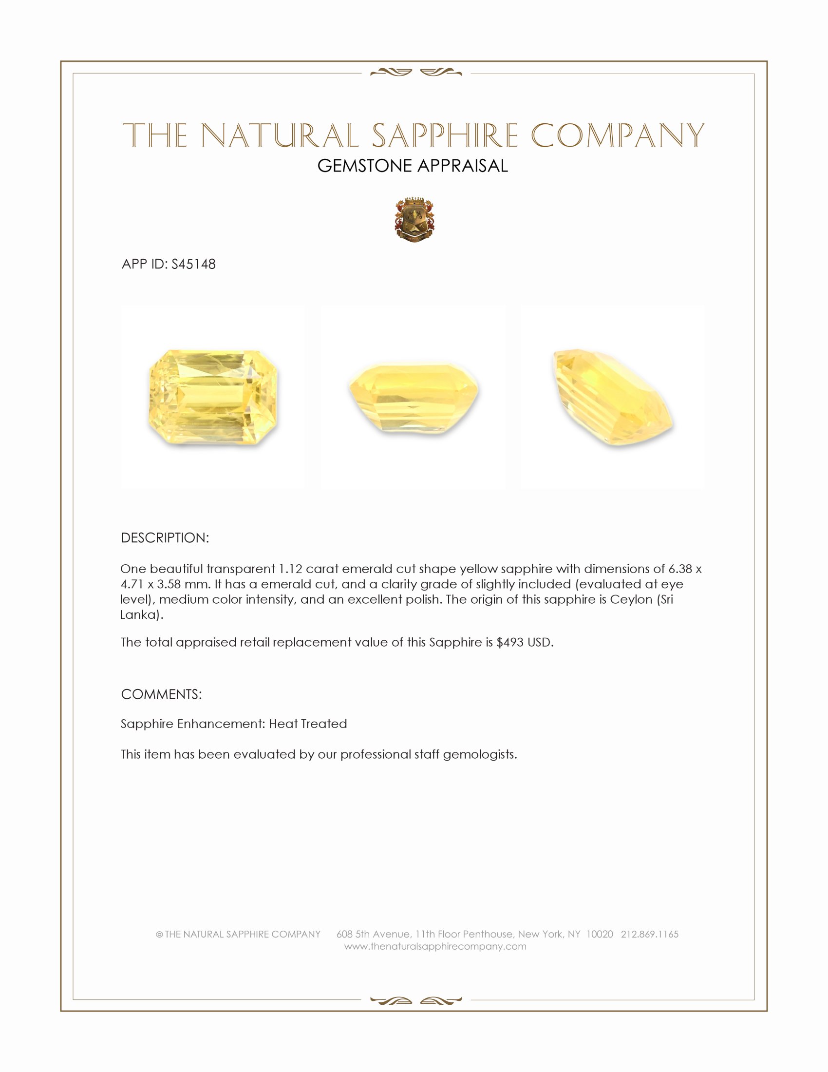 1.12 Ct. Yellow Sapphire from Ceylon (Sri Lanka)
