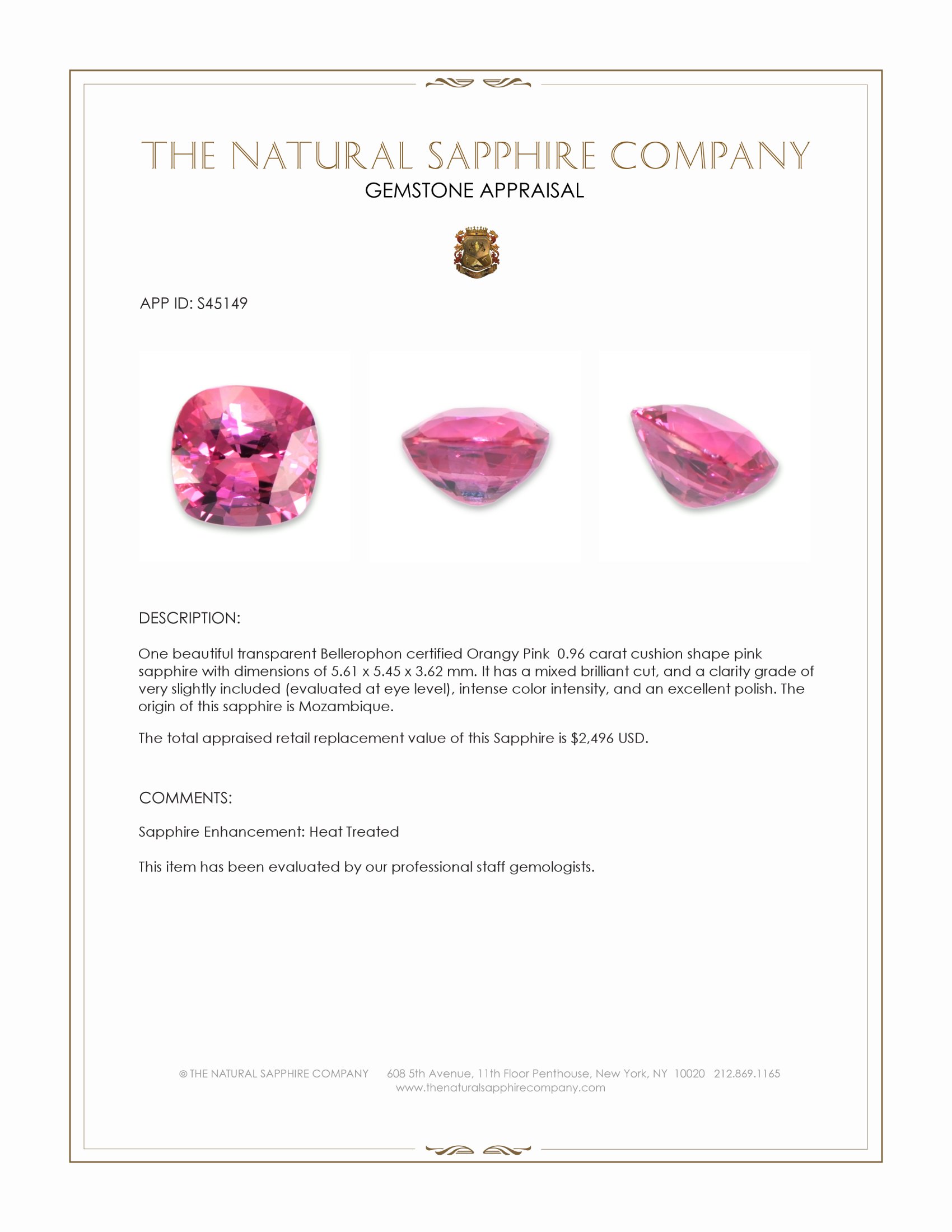 0.96 Ct. Pink Sapphire from Mozambique