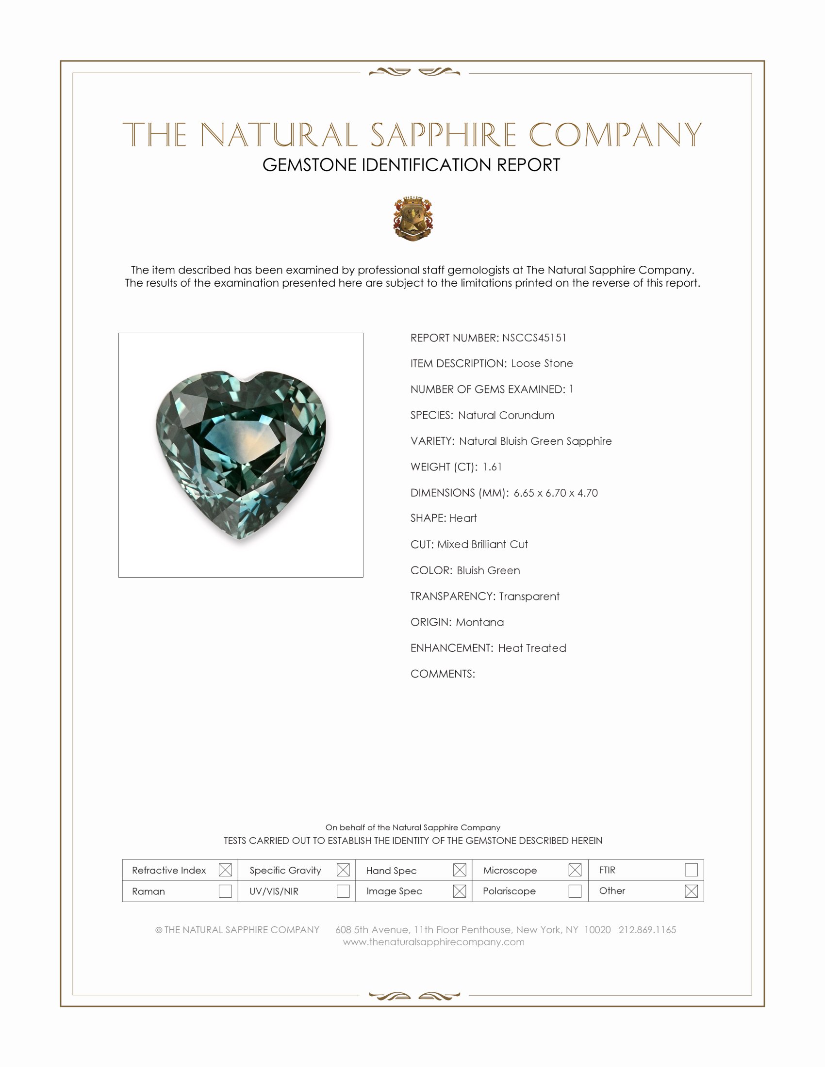 1.61 Ct. Bluish Green Sapphire from Montana