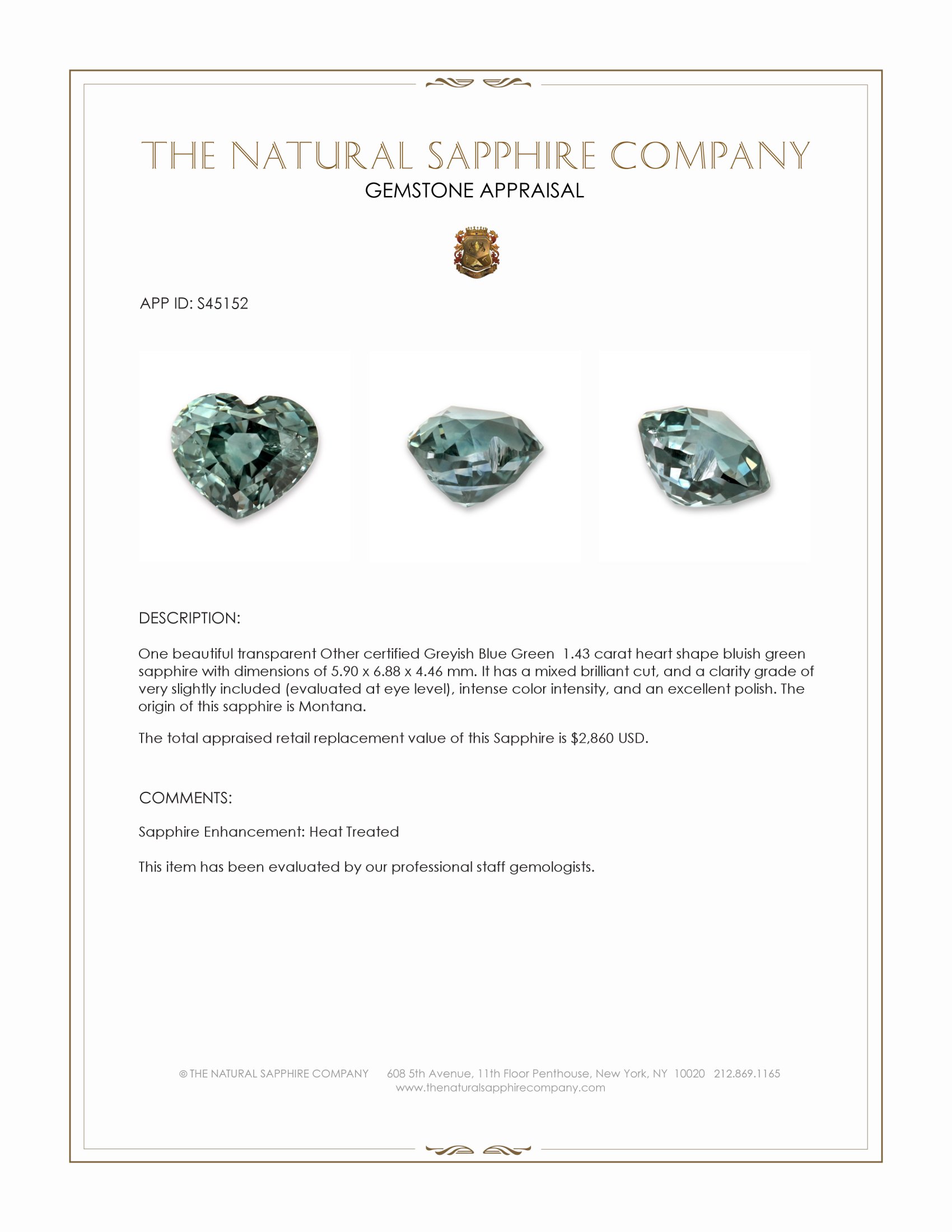 1.43 Ct. Bluish Green Sapphire from Montana