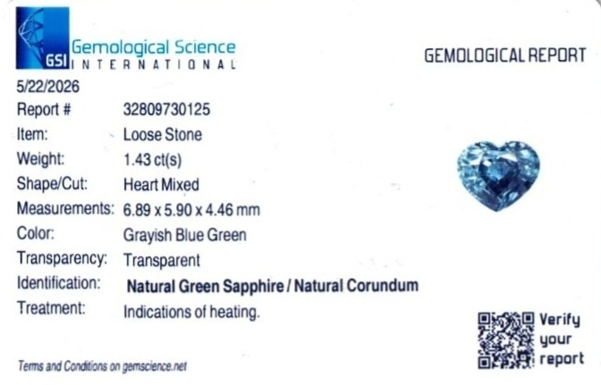 1.43 Ct. Bluish Green Sapphire from Montana
