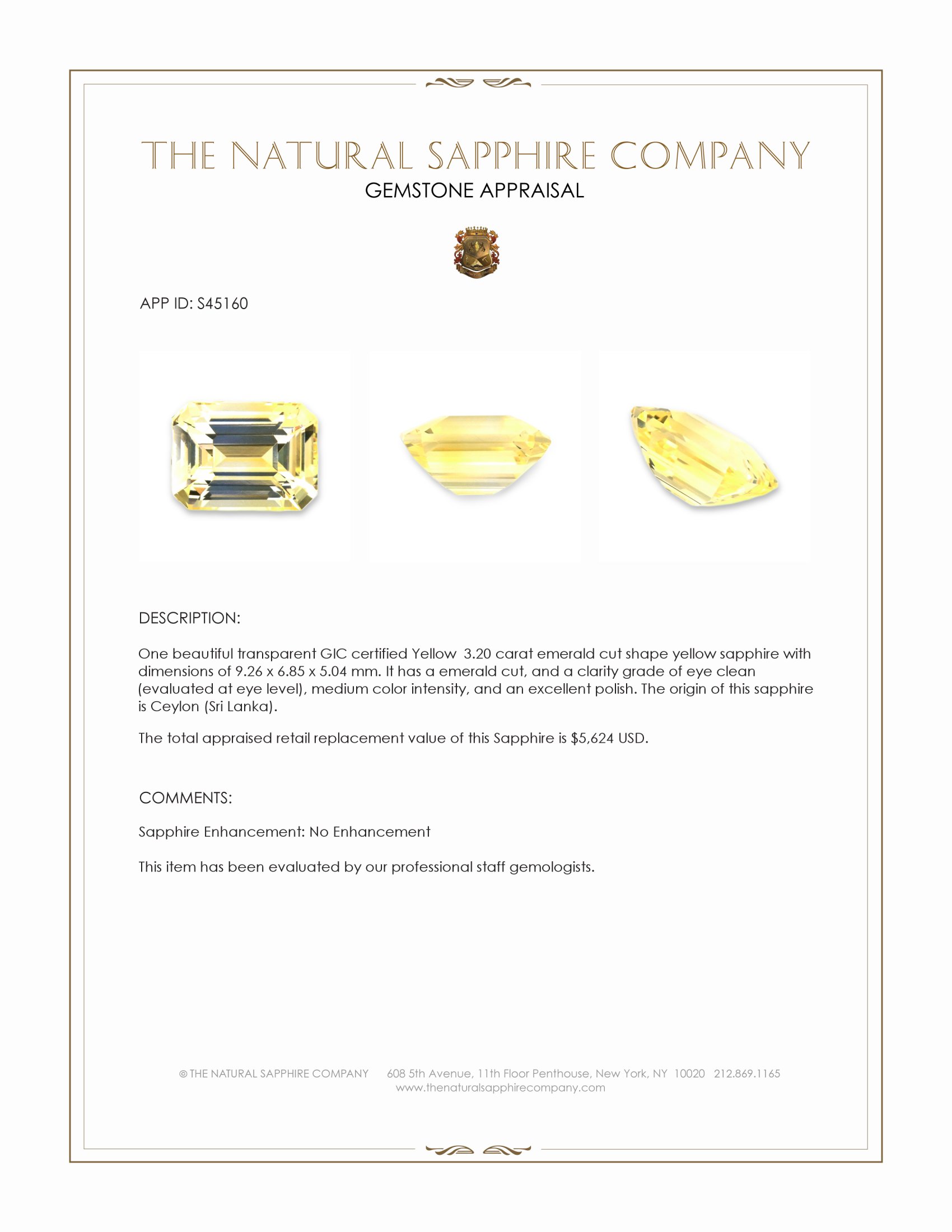3.20 Ct. Yellow Sapphire from Ceylon (Sri Lanka)