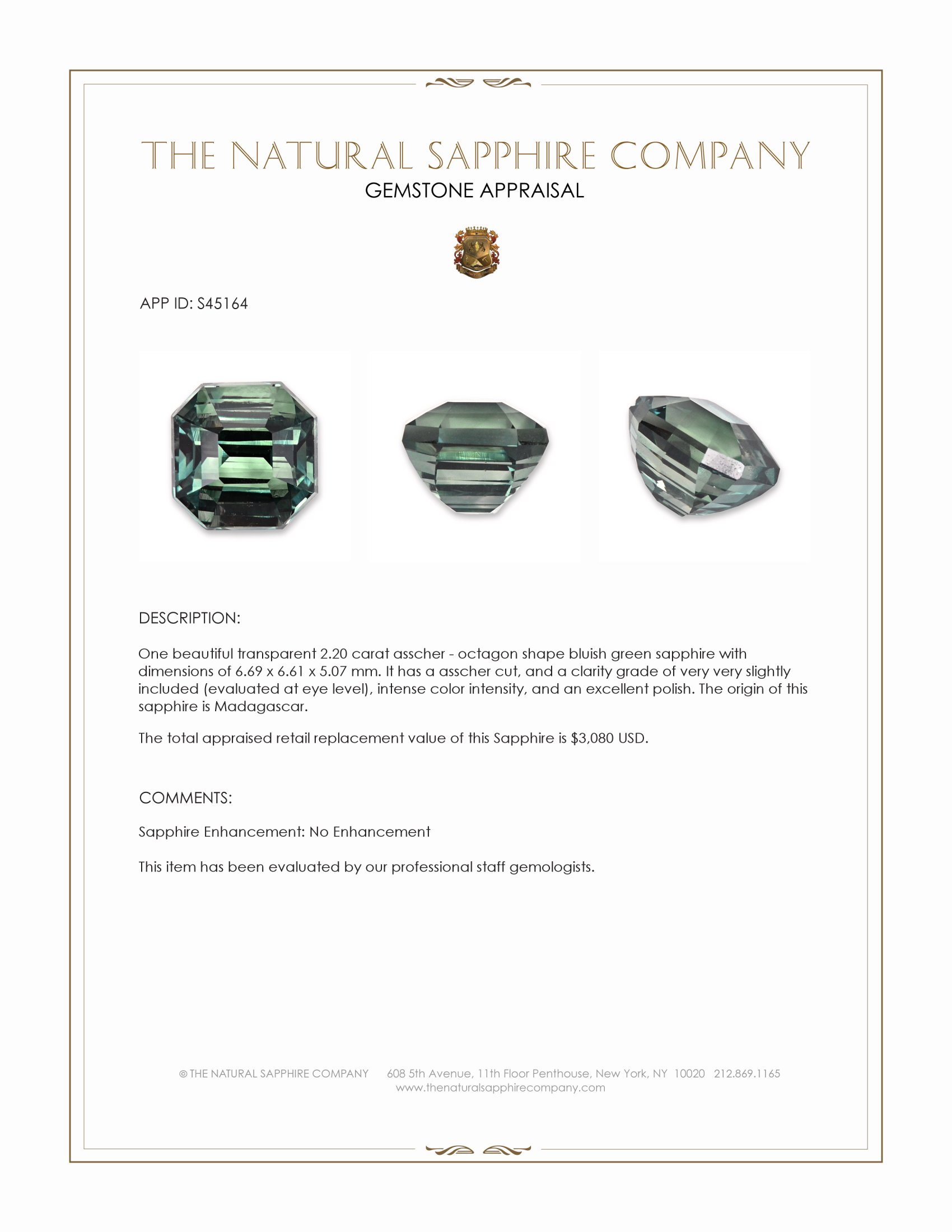 2.20 Ct. Bluish Green Sapphire from Madagascar