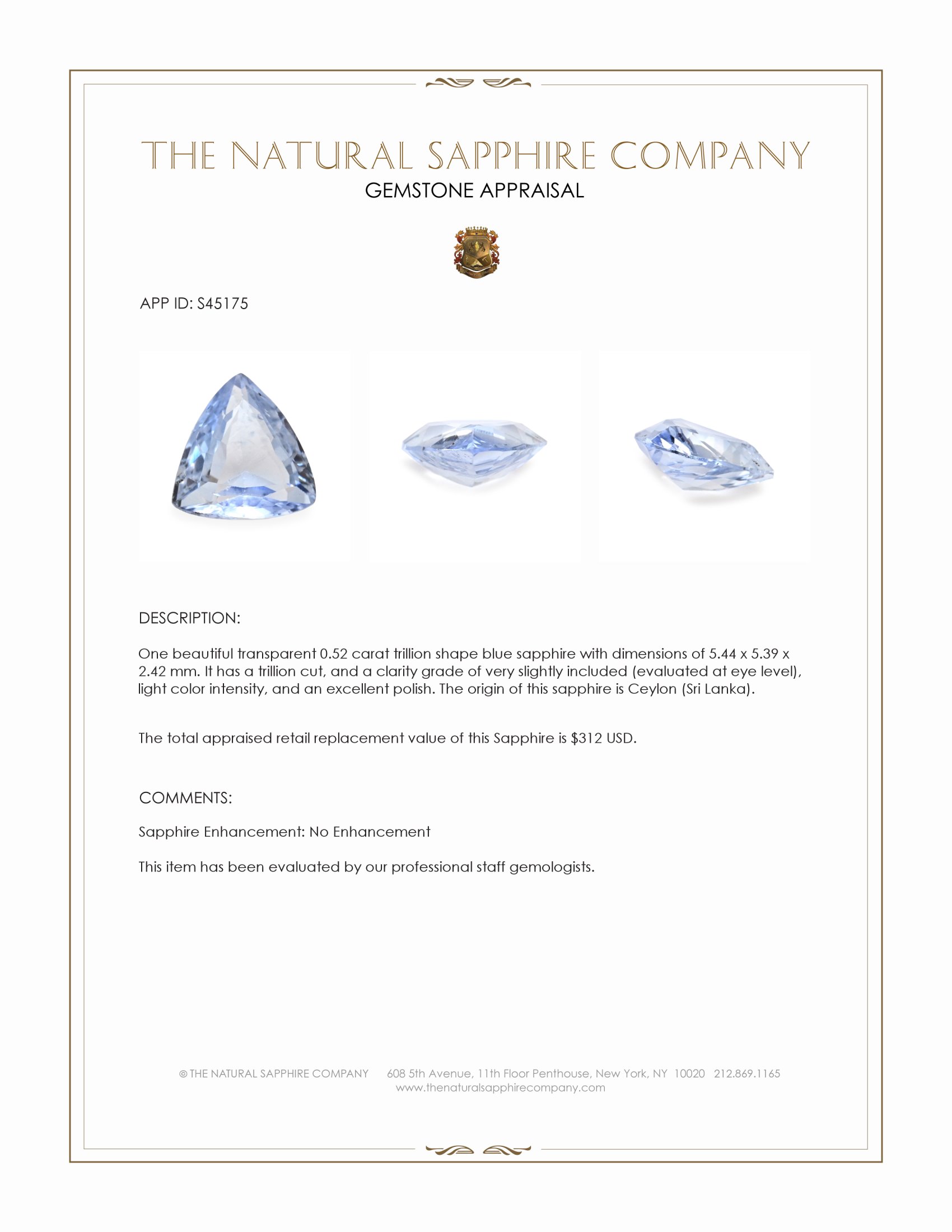 0.52 Ct. Blue Sapphire from Ceylon (Sri Lanka)