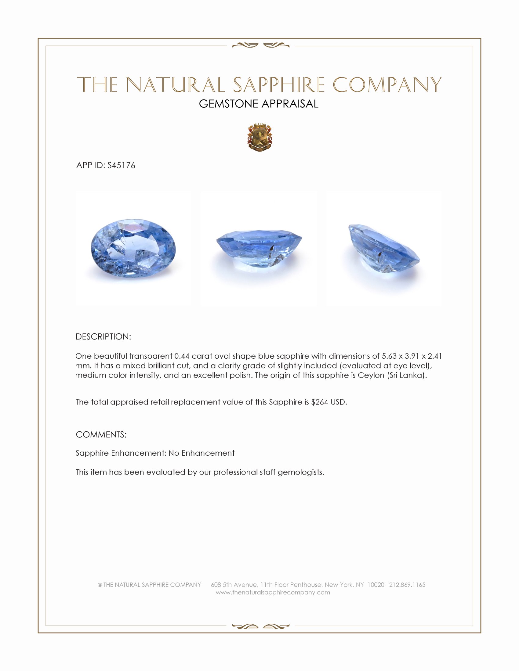 0.44 Ct. Blue Sapphire from Ceylon (Sri Lanka)