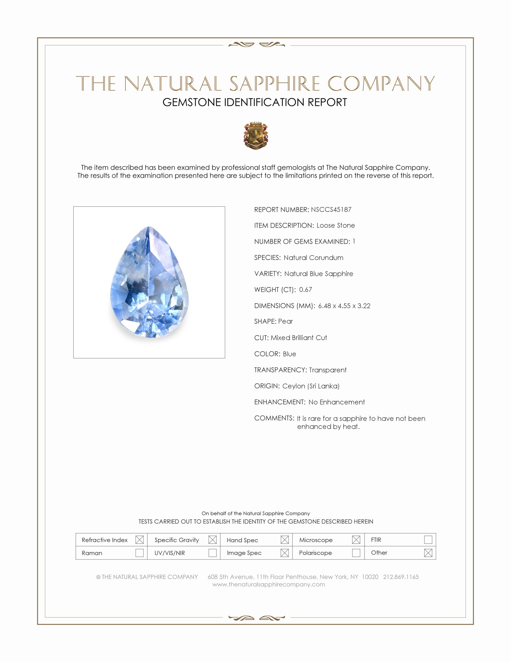 0.67 Ct. Blue Sapphire from Ceylon (Sri Lanka)