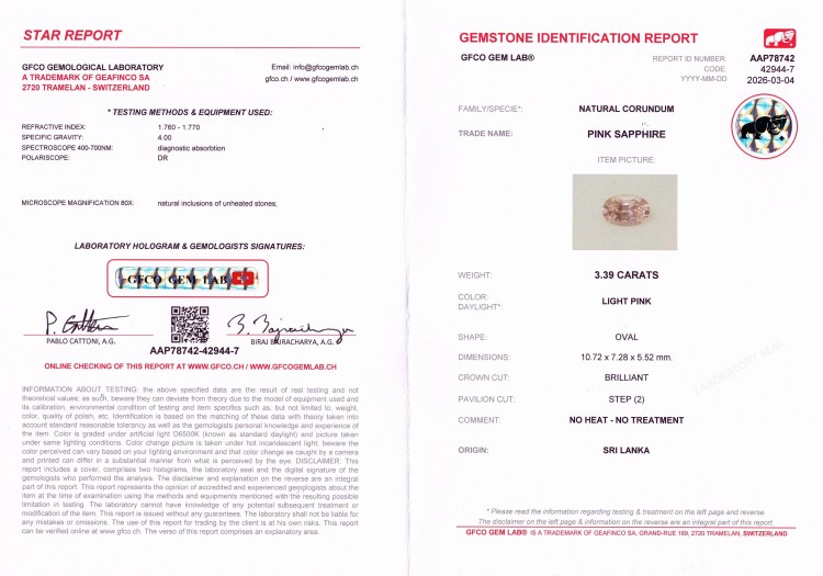 3.39 Ct. Pink Sapphire from Ceylon (Sri Lanka)