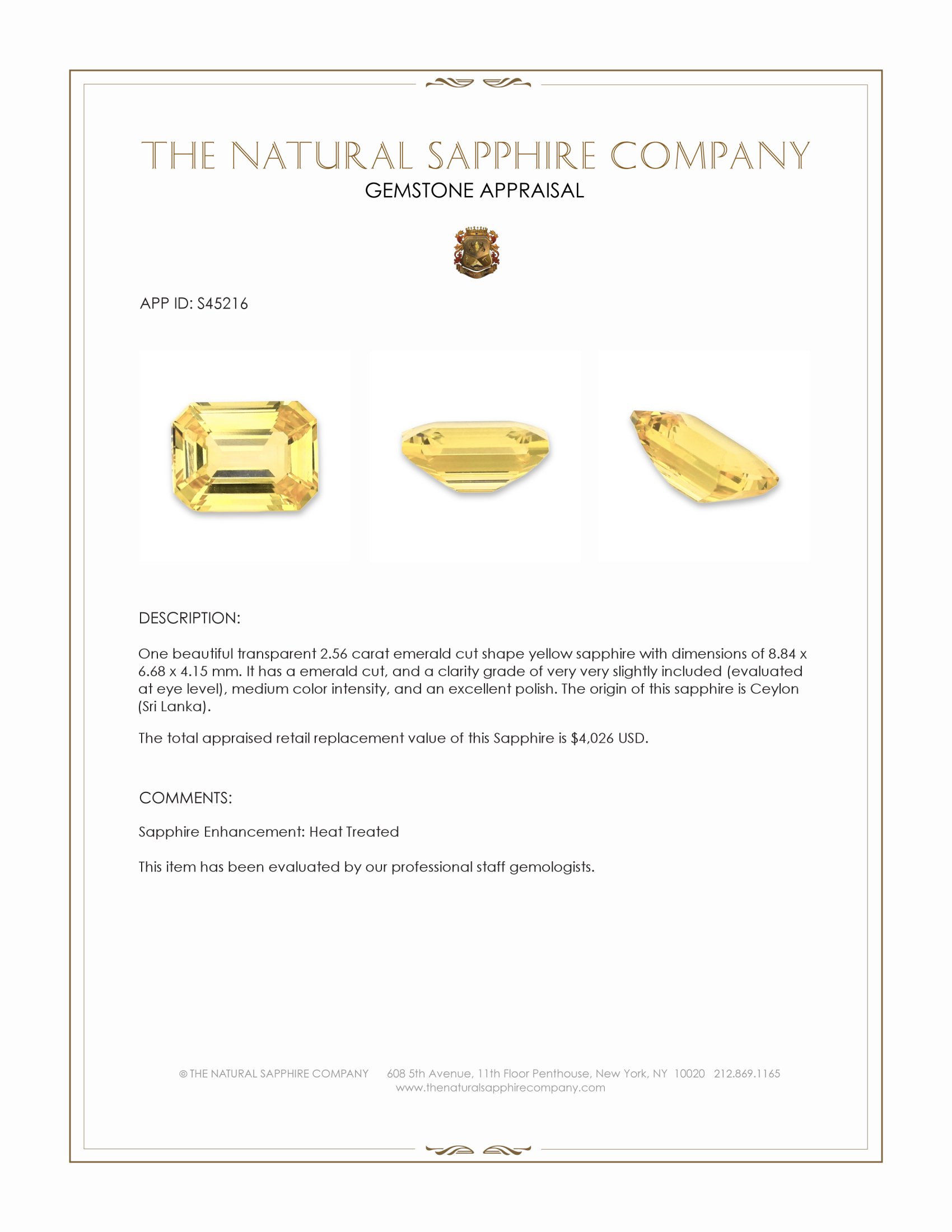 2.56 Ct. Yellow Sapphire from Ceylon (Sri Lanka)