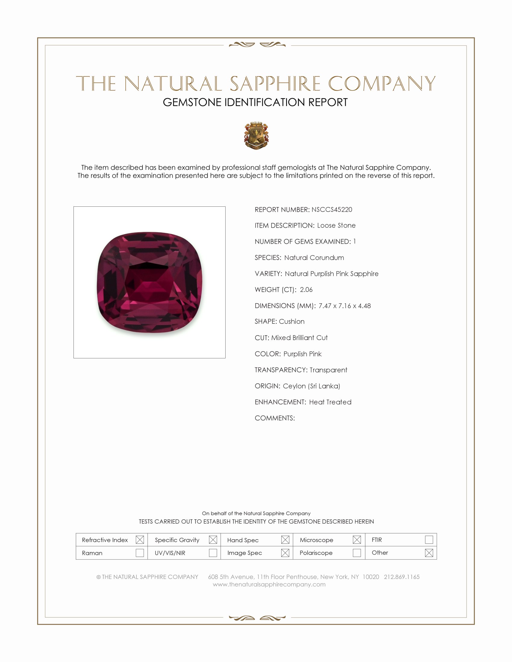 2.06 Ct. Purplish Pink Sapphire from Ceylon (Sri Lanka)