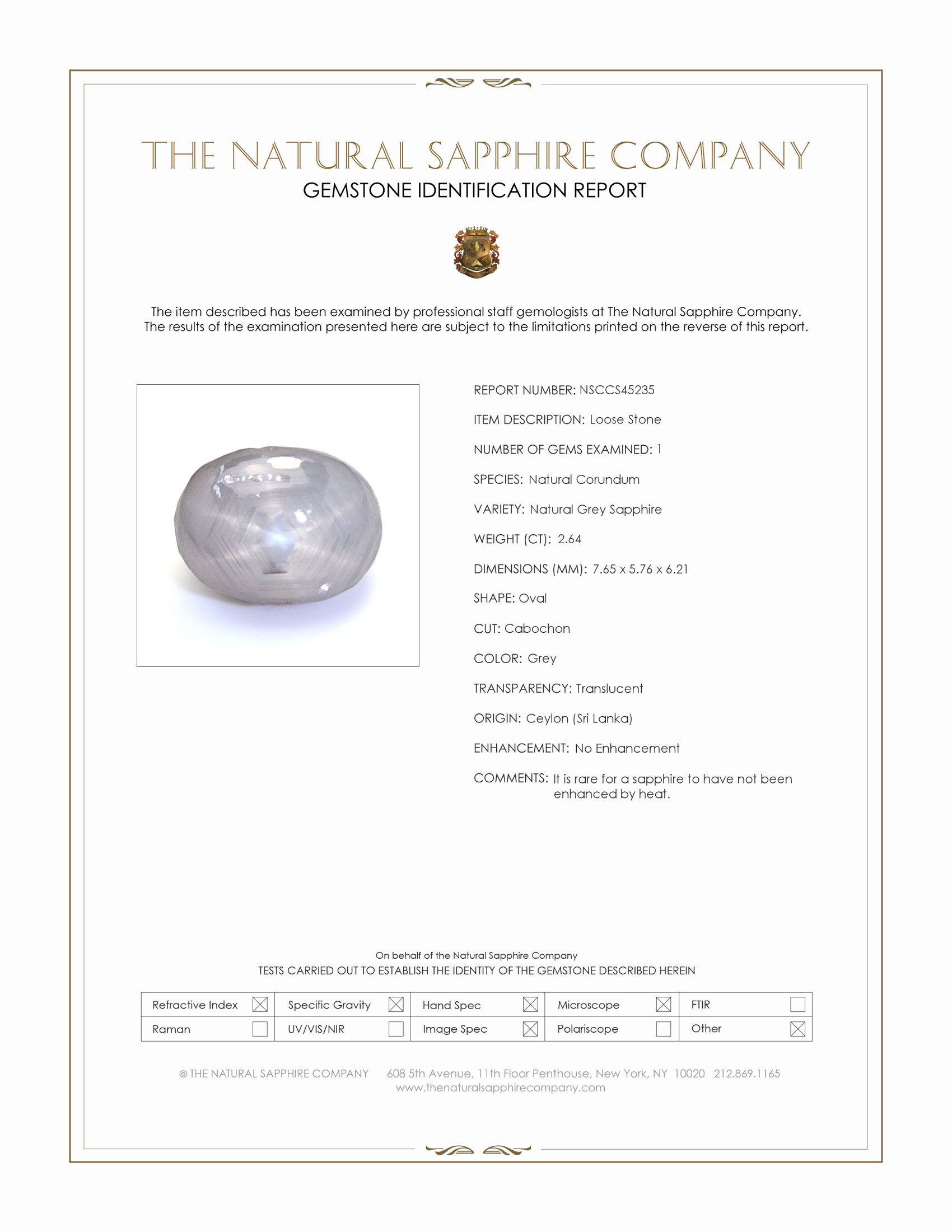 2.64 Ct. Grey Star Sapphire from Ceylon (Sri Lanka)