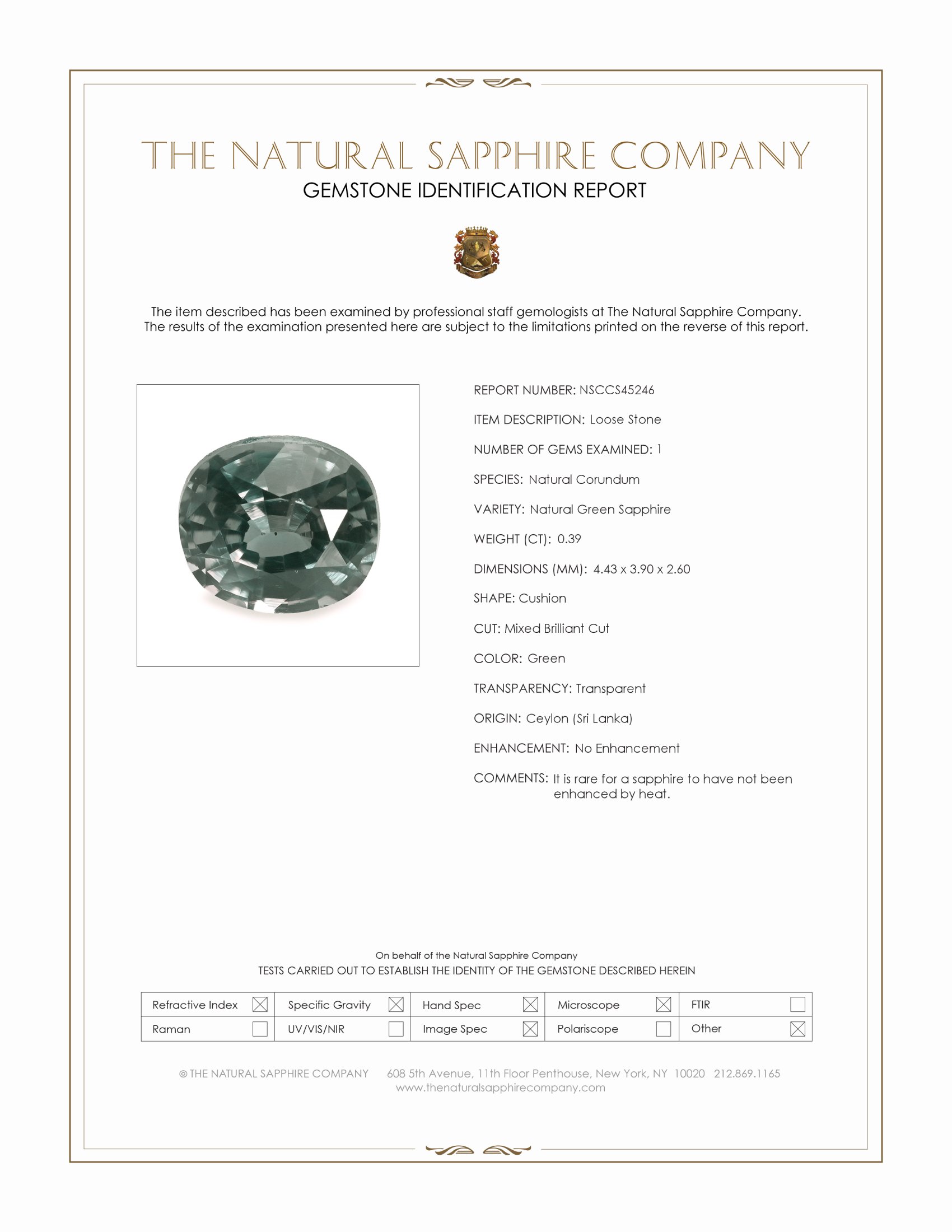 0.39 Ct. Green Sapphire from Ceylon (Sri Lanka)