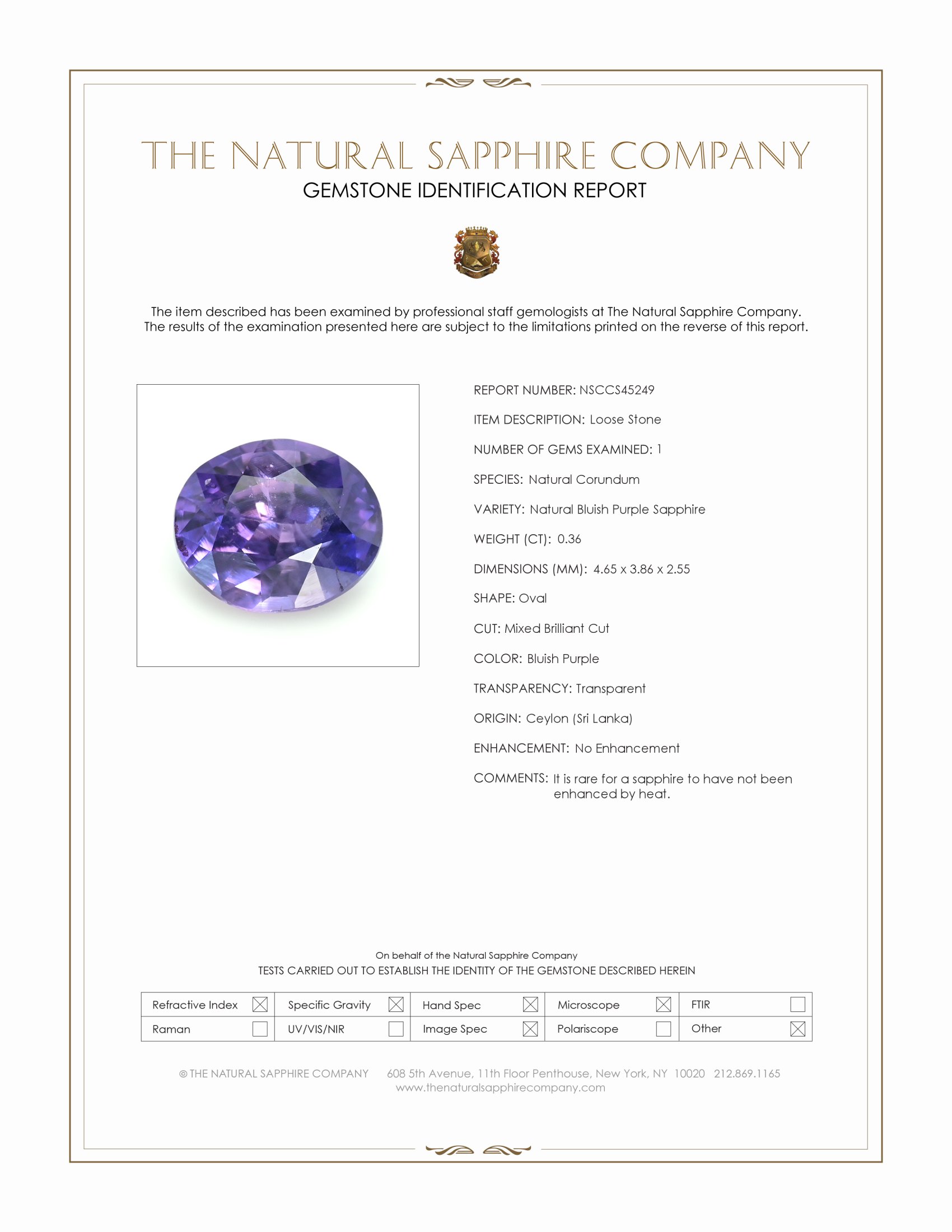 0.36 Ct. Bluish Purple Sapphire from Ceylon (Sri Lanka)