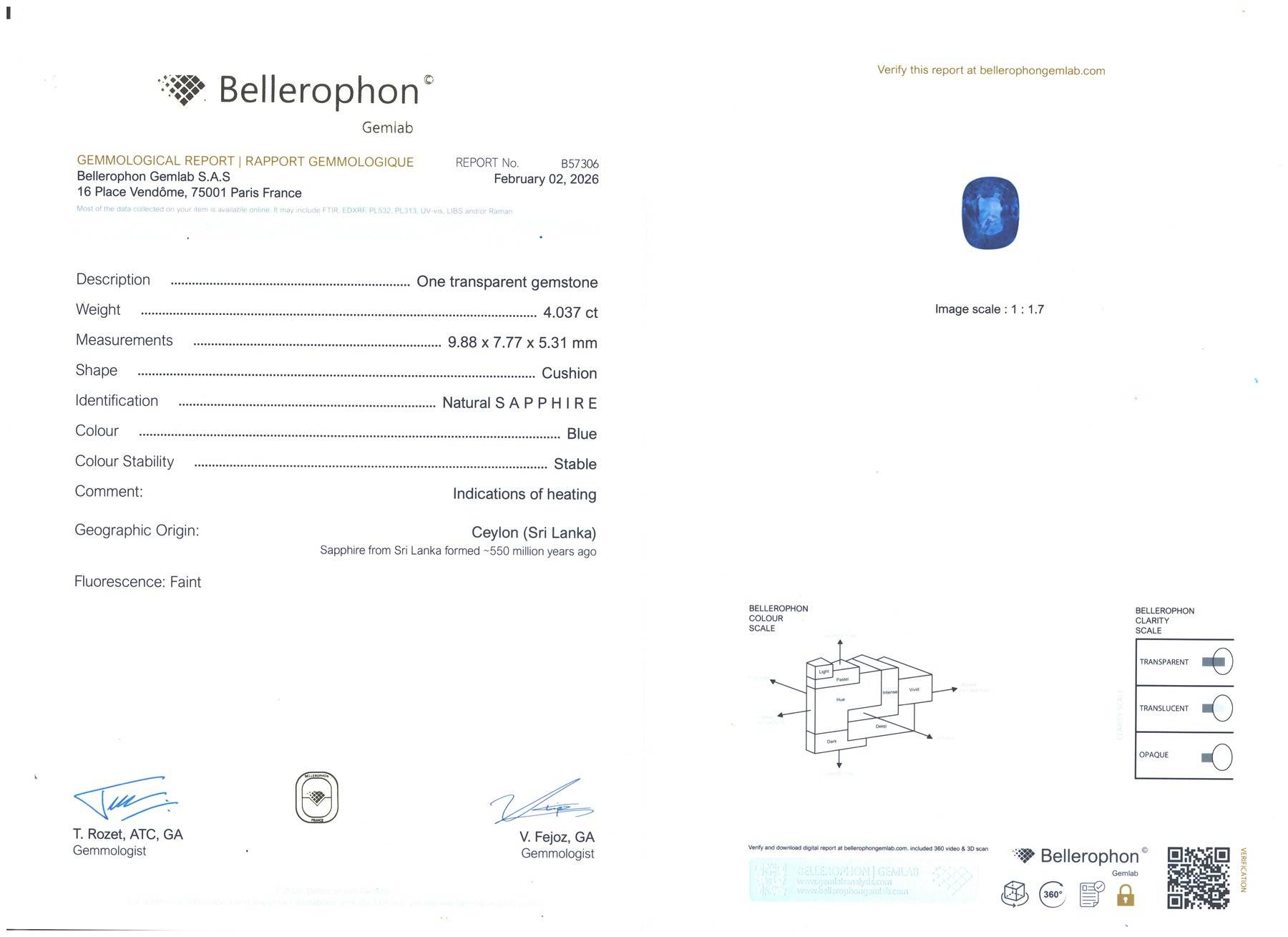 4.03 Ct. Blue Sapphire from Ceylon (Sri Lanka)