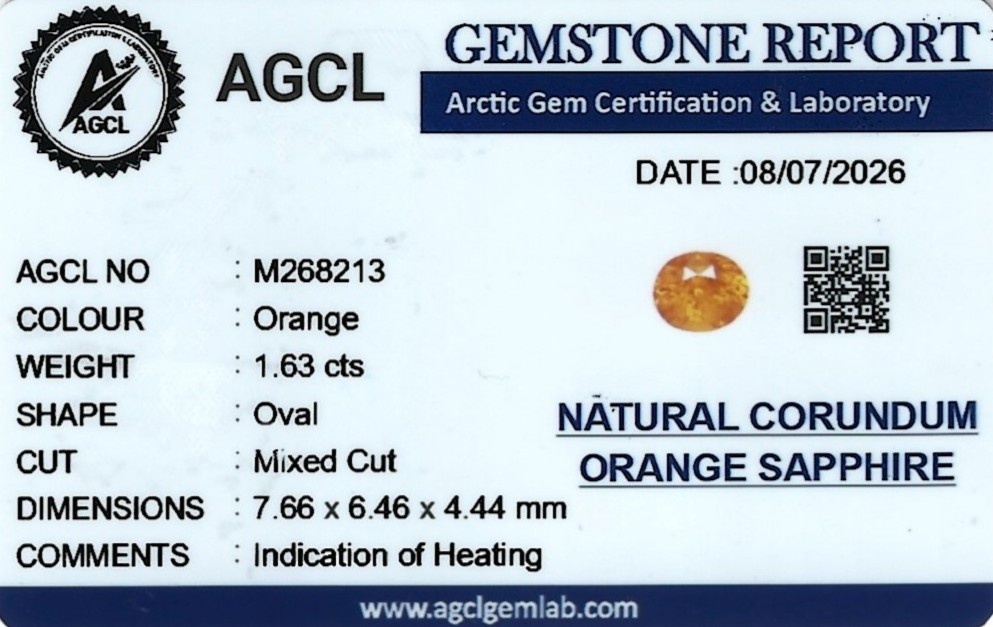 1.63 Ct. Orange Sapphire from Ceylon (Sri Lanka)