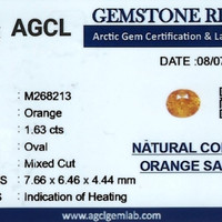 1.63 Ct. Orange Sapphire from Ceylon (Sri Lanka) Scan Report