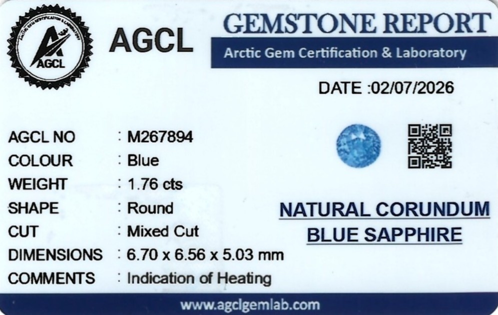 1.76 Ct. Blue Sapphire from Ceylon (Sri Lanka)