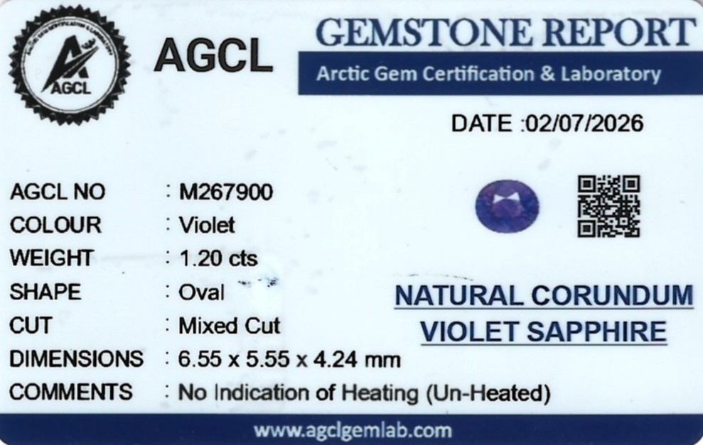 1.20 Ct. Violet Sapphire from Ceylon (Sri Lanka)