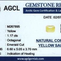 1.17 Ct. Yellow Sapphire from Ceylon (Sri Lanka) Scan Report