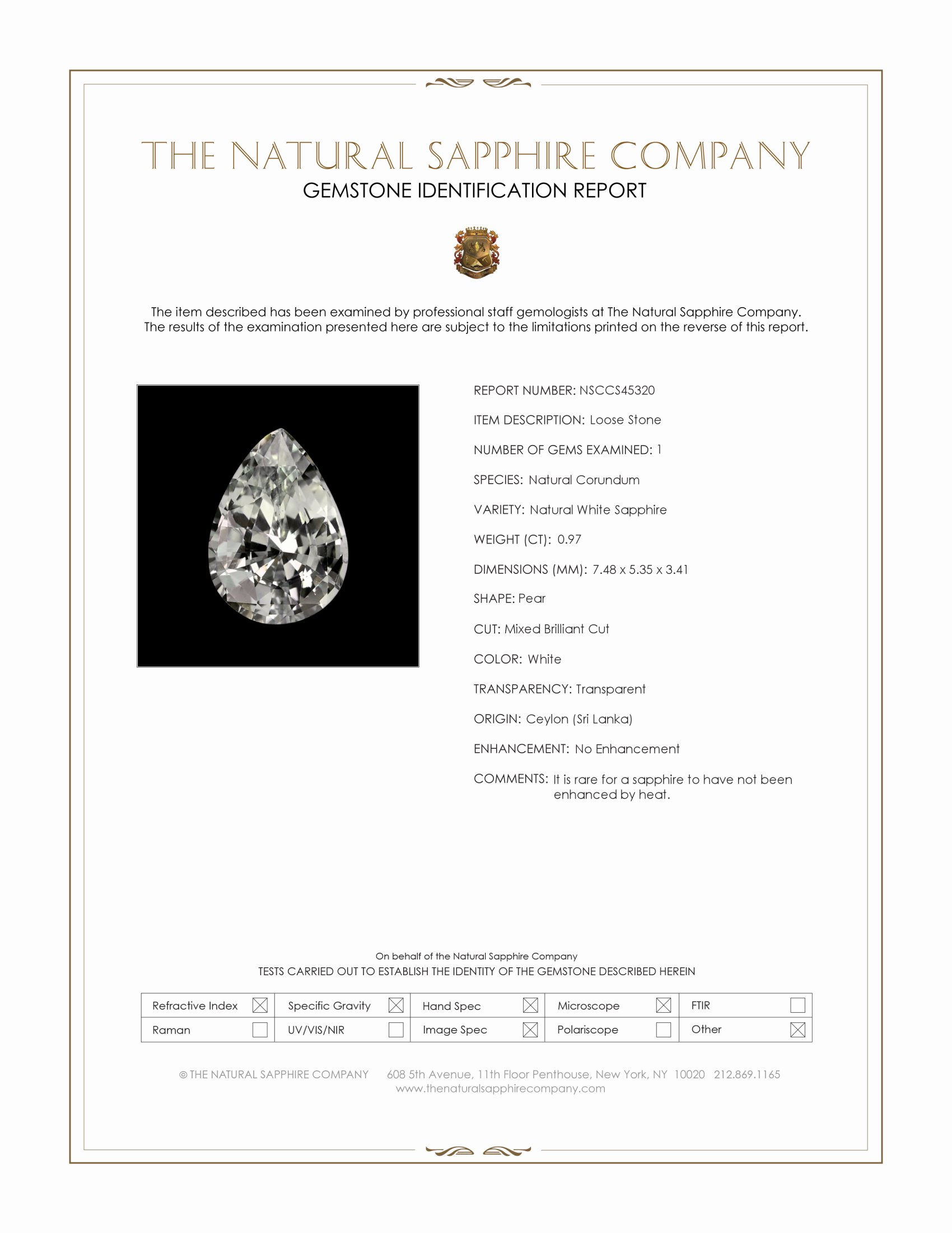 0.97 Ct. White Sapphire from Ceylon (Sri Lanka)