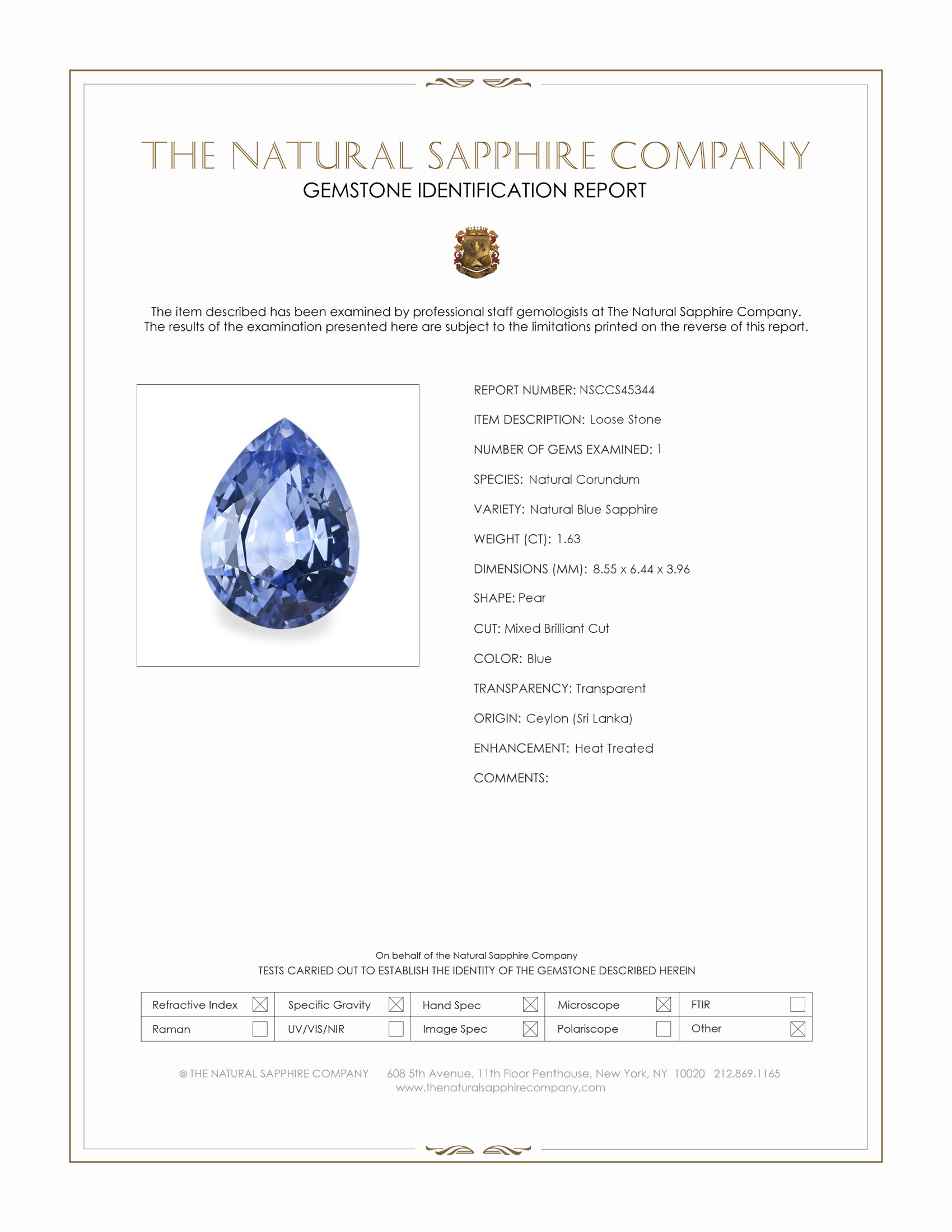 1.63 Ct. Blue Sapphire from Ceylon (Sri Lanka)