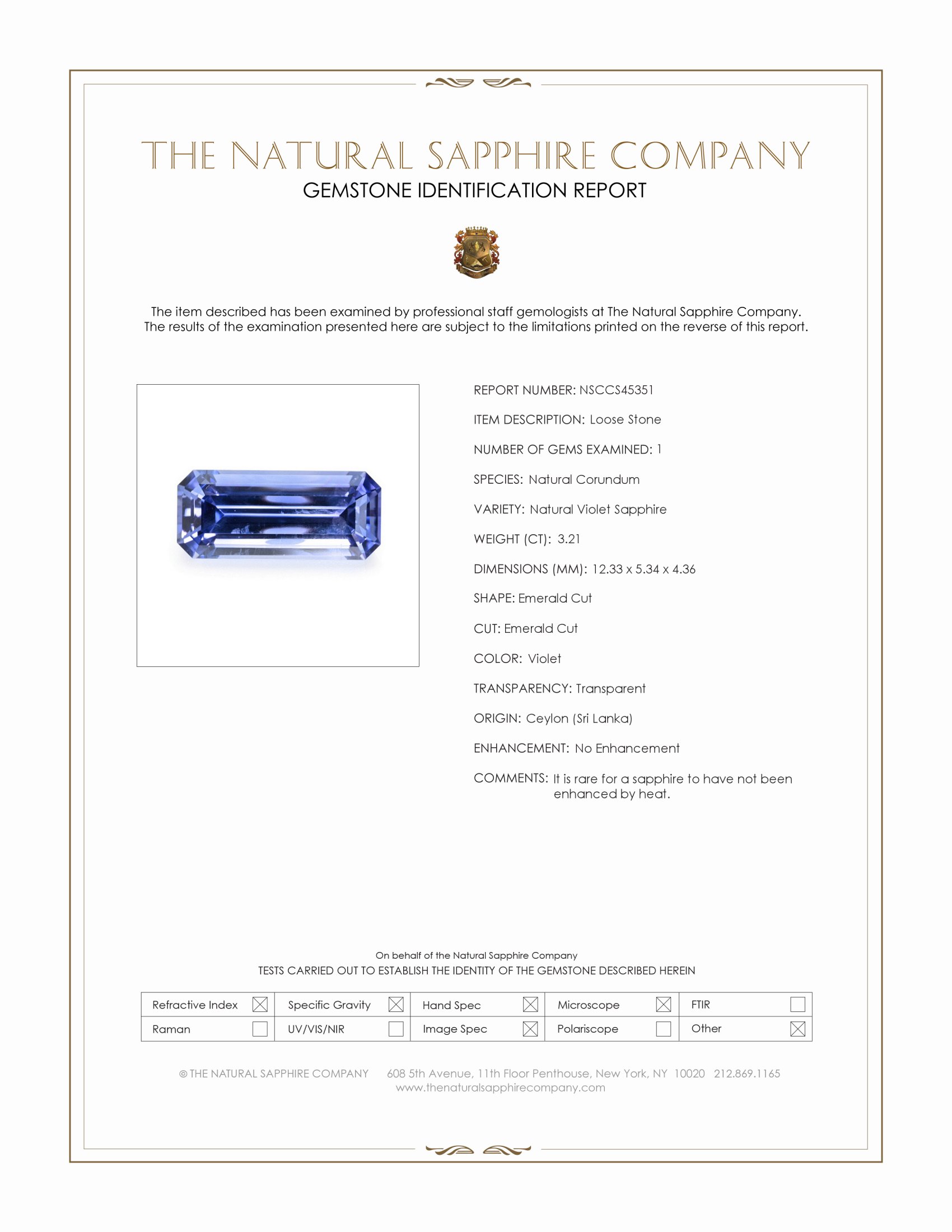 3.21 Ct. Violet Sapphire from Ceylon (Sri Lanka)