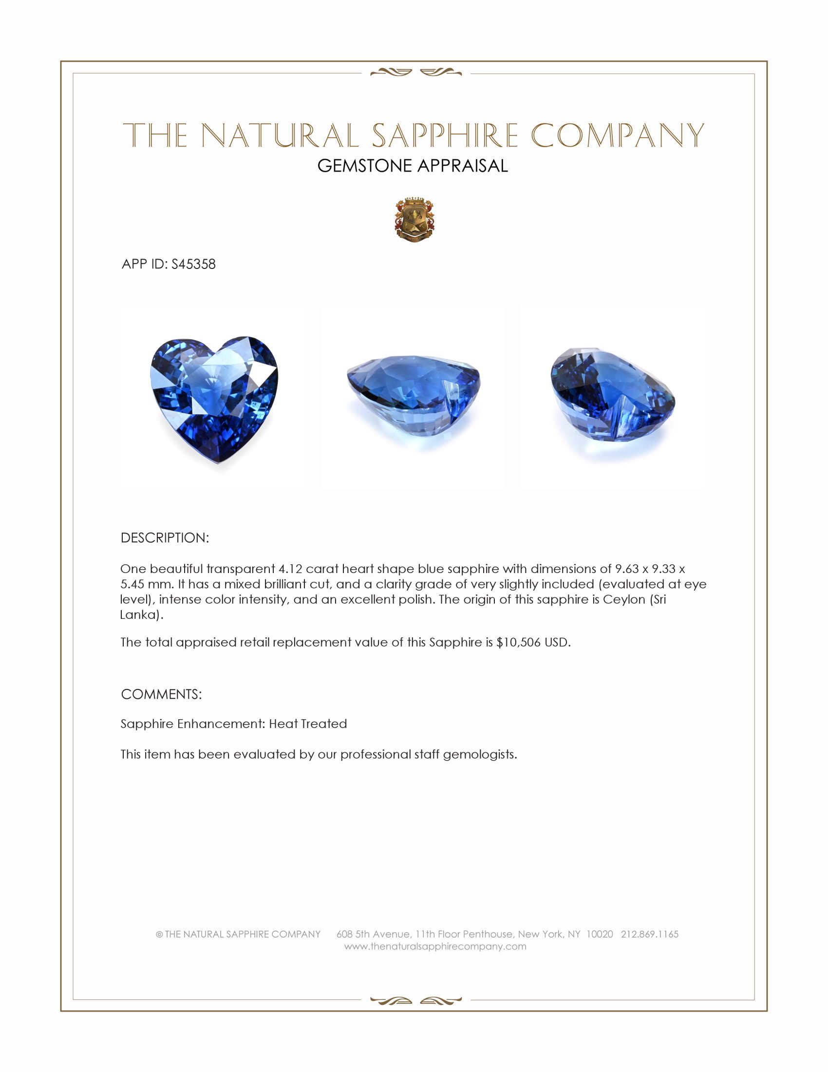 4.12 Ct. Blue Sapphire from Ceylon (Sri Lanka)