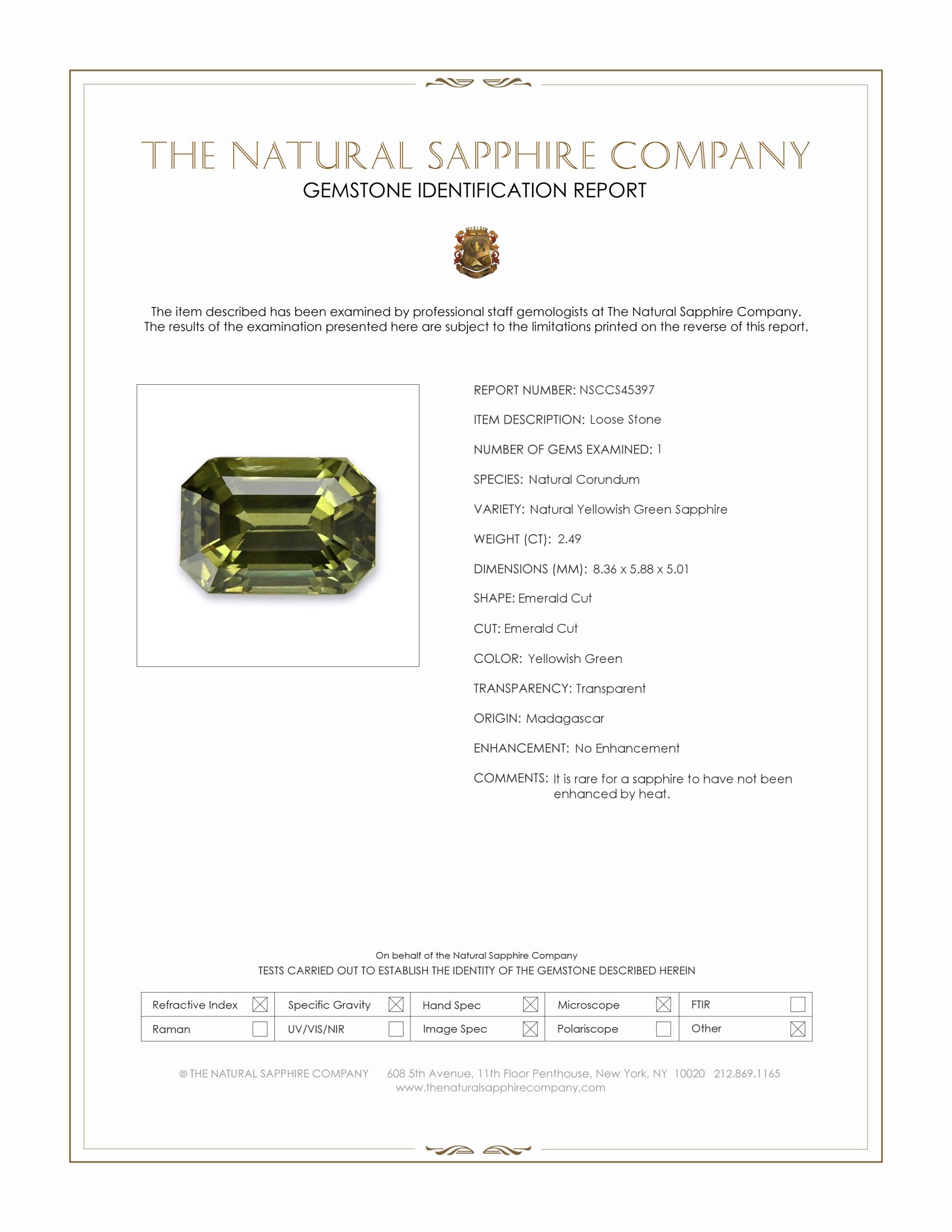 2.49 Ct. Yellowish Green Sapphire from Madagascar