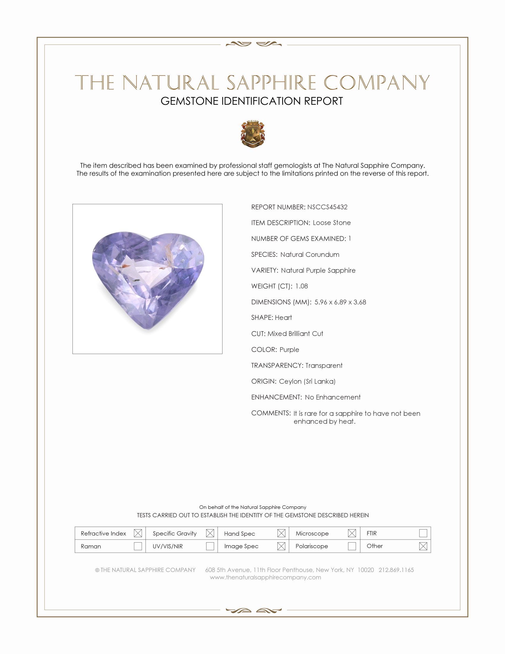 1.08 Ct. Purple Sapphire from Ceylon (Sri Lanka)