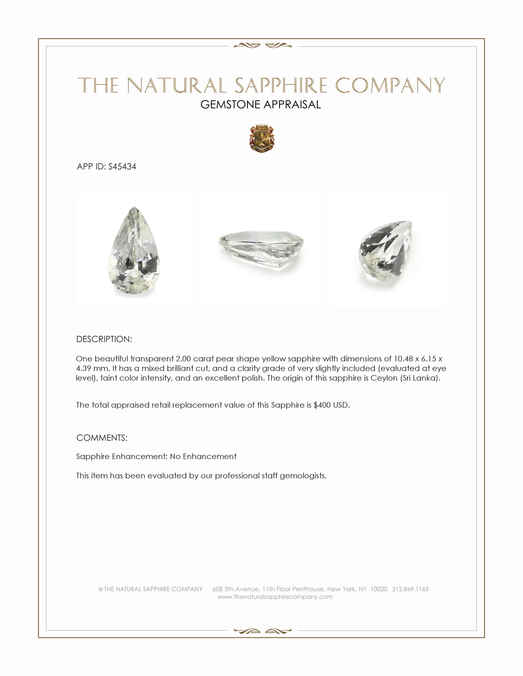 2.00 Ct. Yellow Sapphire from Ceylon (Sri Lanka)