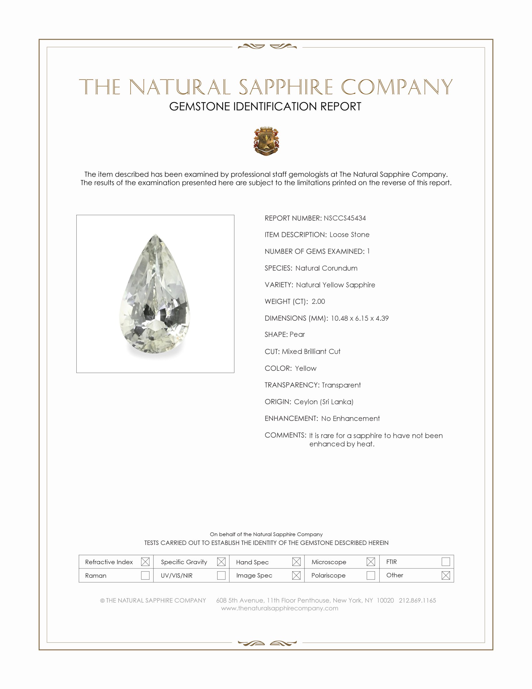 2.00 Ct. Yellow Sapphire from Ceylon (Sri Lanka)