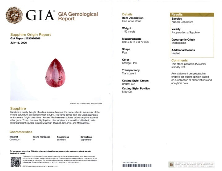 1.52 Ct. Padparadscha Sapphire from Madagascar